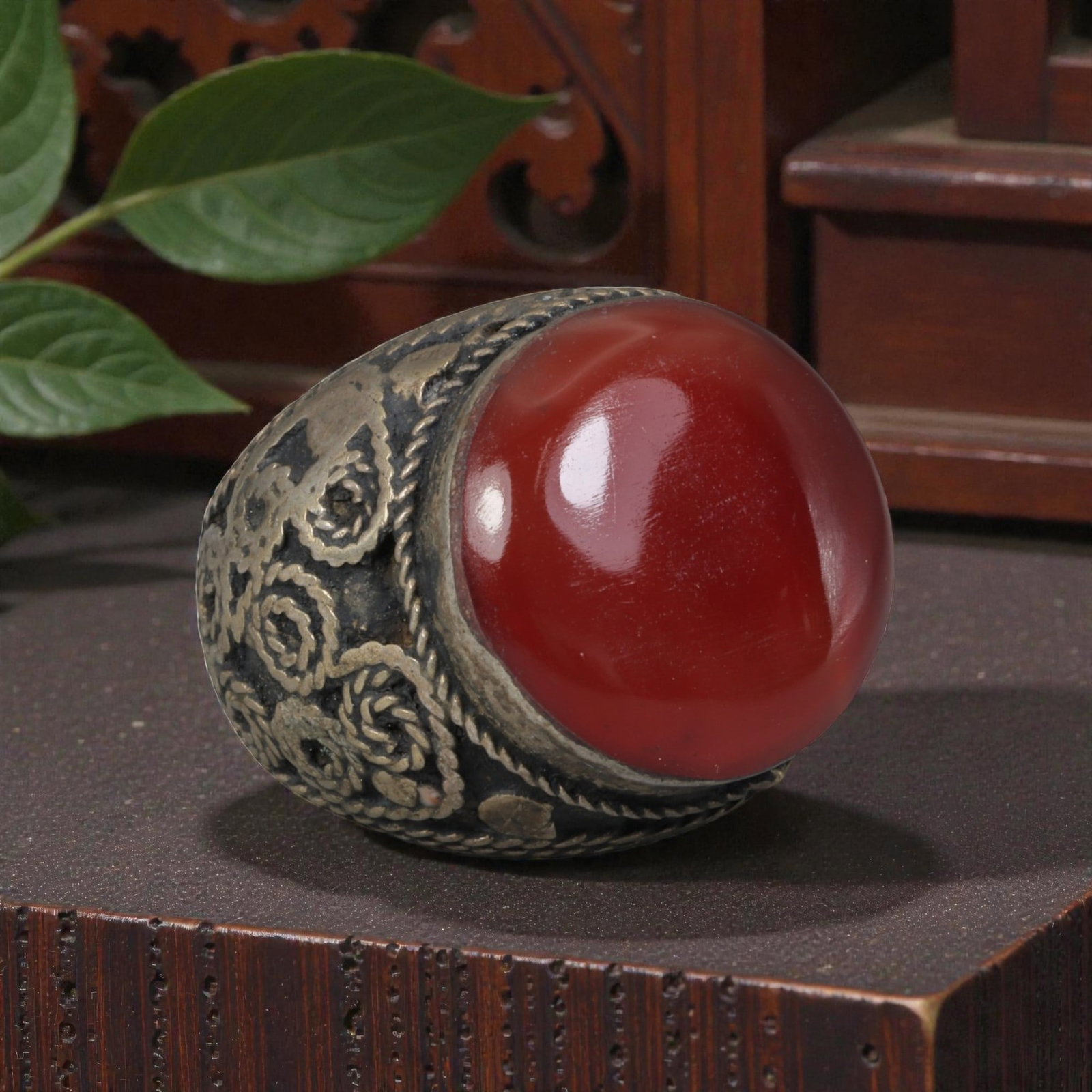 Antique Central Asian Silver and Carnelian Tribal Ring, 19th-Early 20th Century, 33AJ (1 of 2)