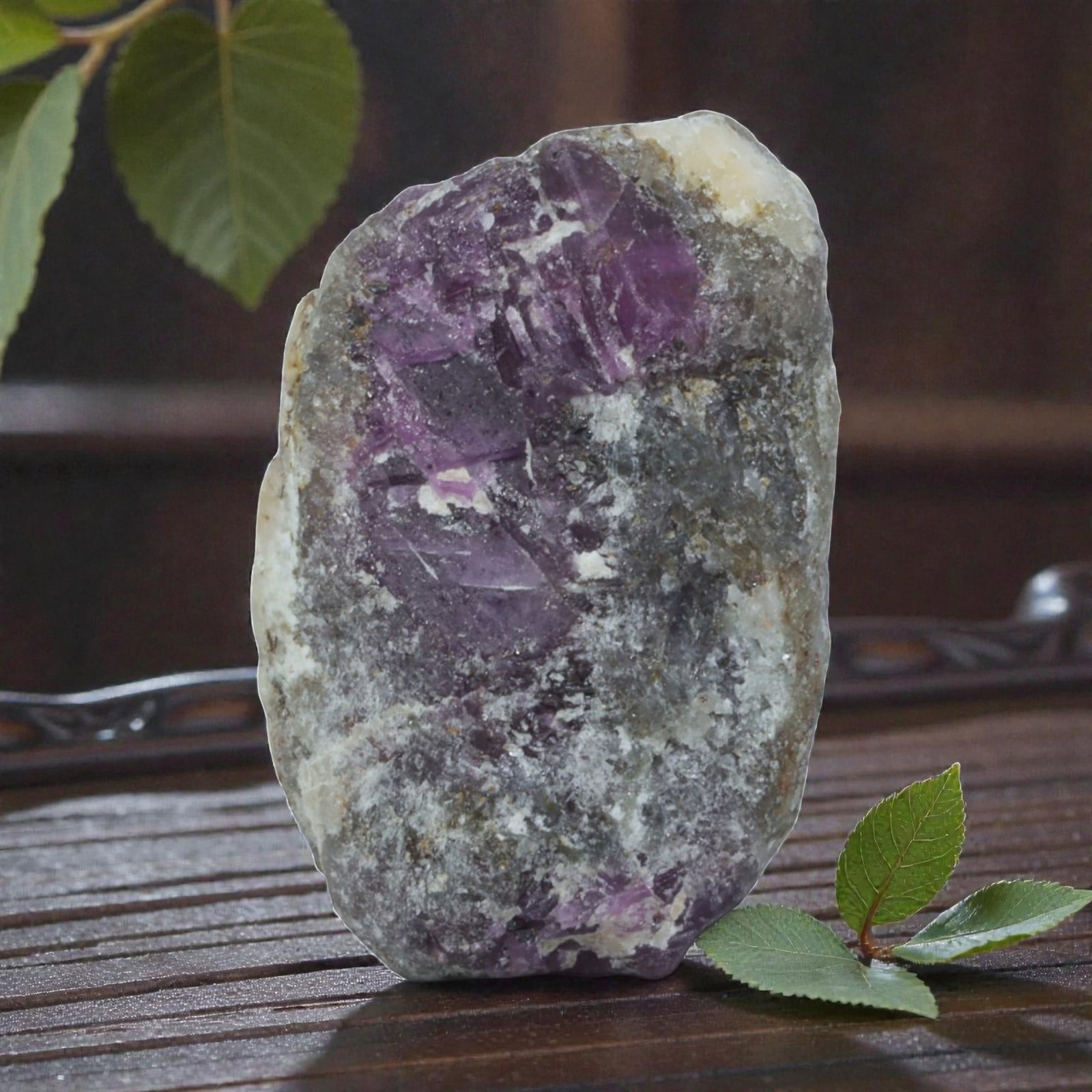 28.33ct Natural Mauritania Ruby Rough (Unheated), 75XA: This unheated Mauritania ruby rough is a captivating natural crystal specimen, featuring vivid magenta-purple ruby formations embedded in a contrasting greyish matrix. The stone's rugged, unpolished s
