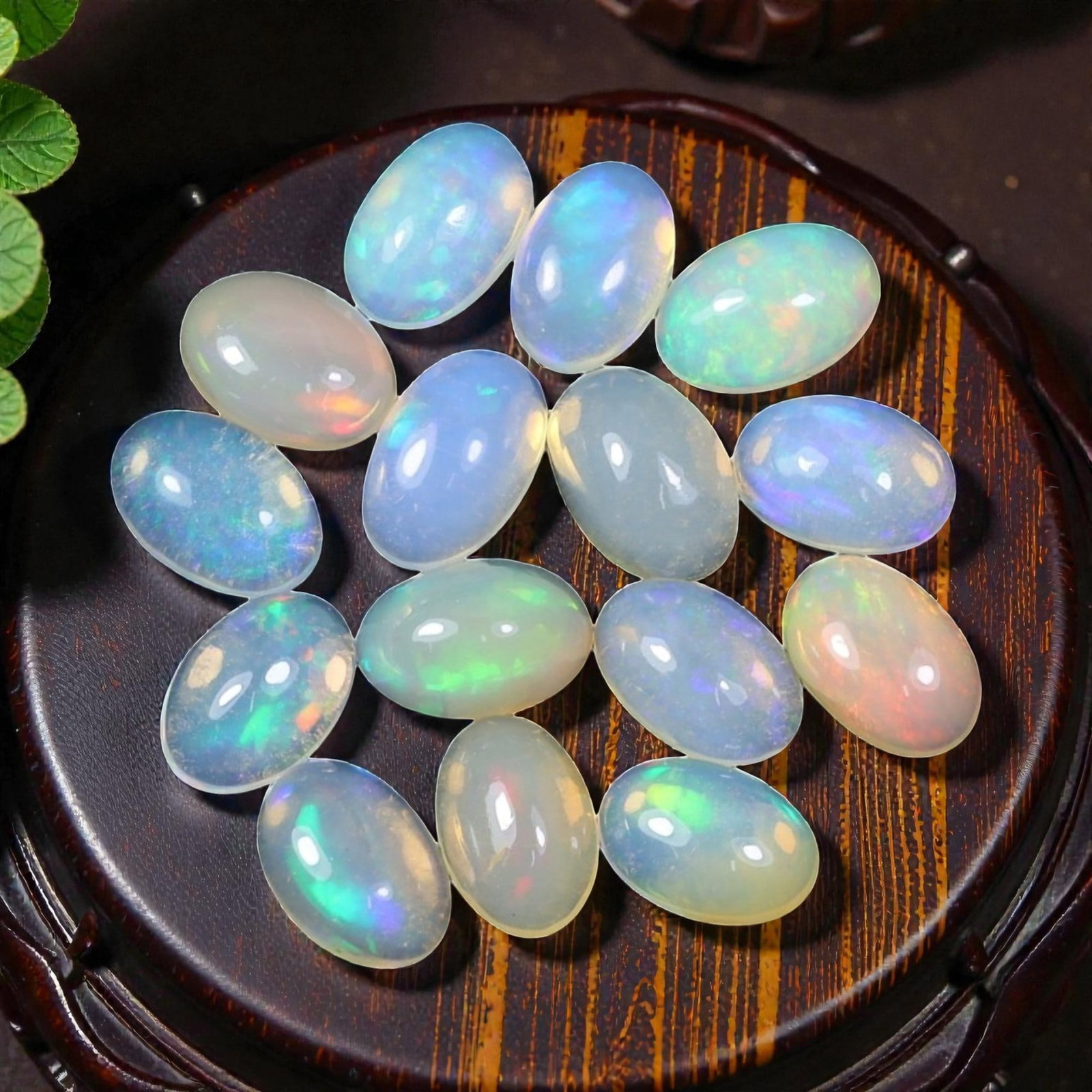 4.84 Carats Natural Ethiopian Welo Opal - Oval Cabochon Loose Gemstone Lot, 61WE: Natural oval cabochon Welo opal lot, sourced from the premium Welo deposit in Ethiopia. This curated collection showcases exceptional opals with vivid, full-spectrum play-of-color-flashing fiery reds,