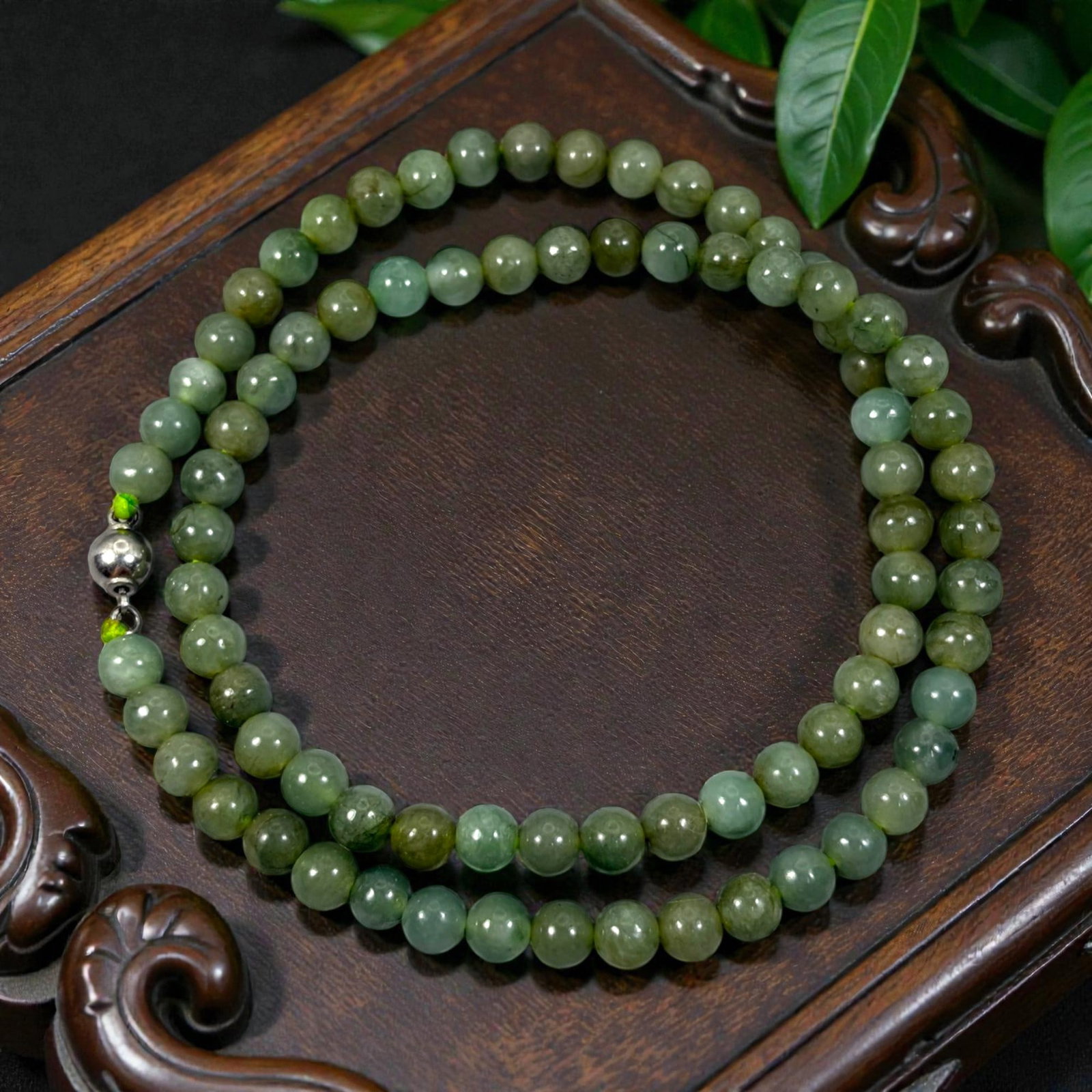 Chinese Jadeite Jade Bead Necklace, 20th Century, 91XC (1 of 1)