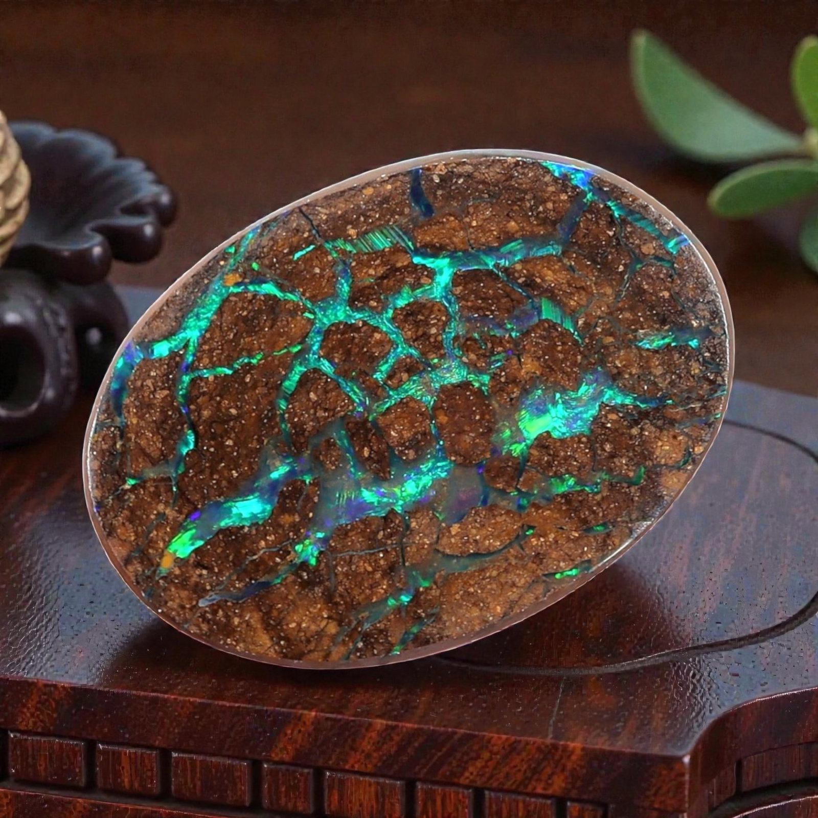 1.66 Carats Electric Green Web Matrix Boulder Opal - Natural Australian Stone, LZ47 (1 of 2)