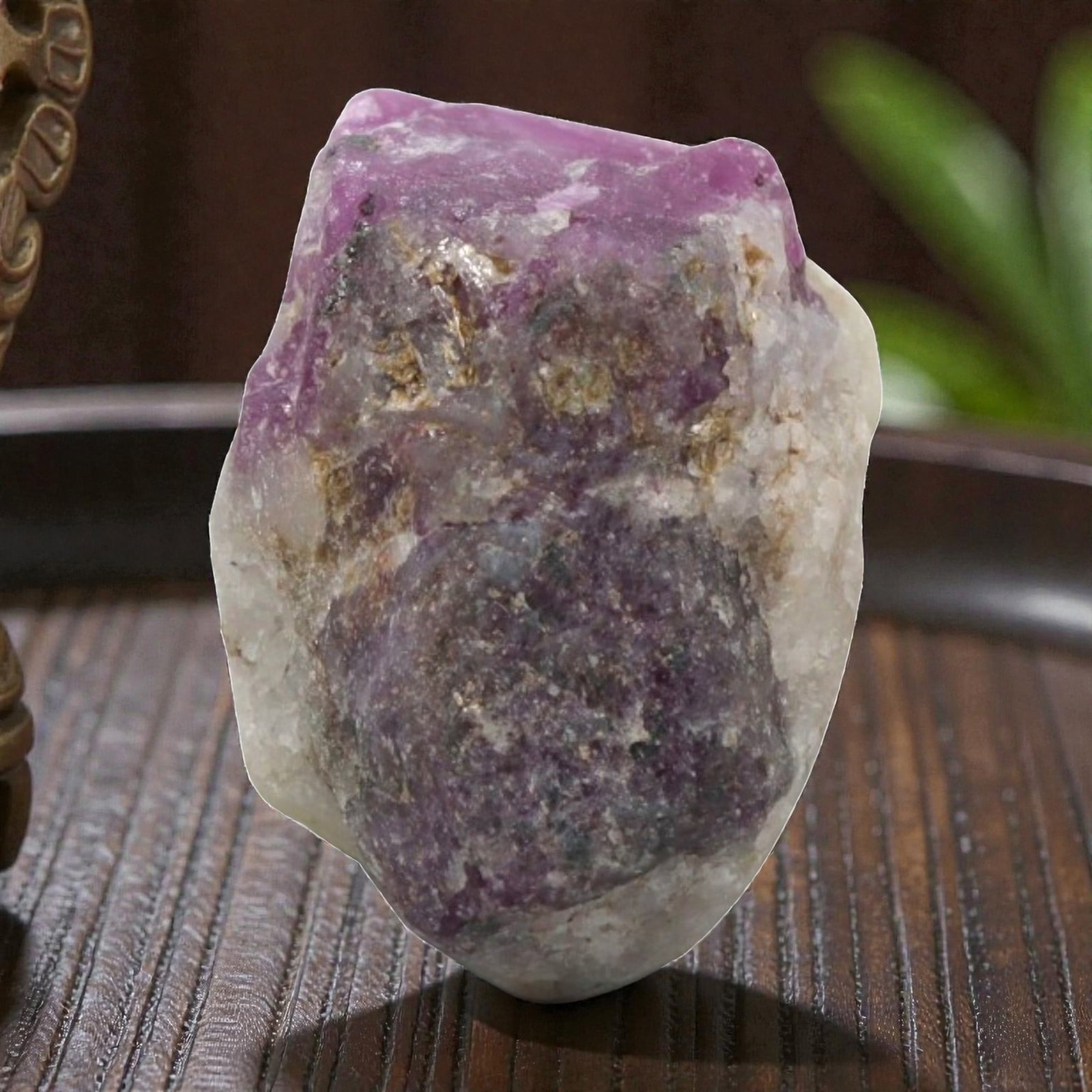17.63ct Natural Mauritania Ruby Rough (Unheated), 87XA: This unheated Mauritania ruby rough is a striking natural crystal specimen, featuring a rich, saturated magenta hue with subtle purple undertones that deepen toward the core. The rough's rugged, natur
