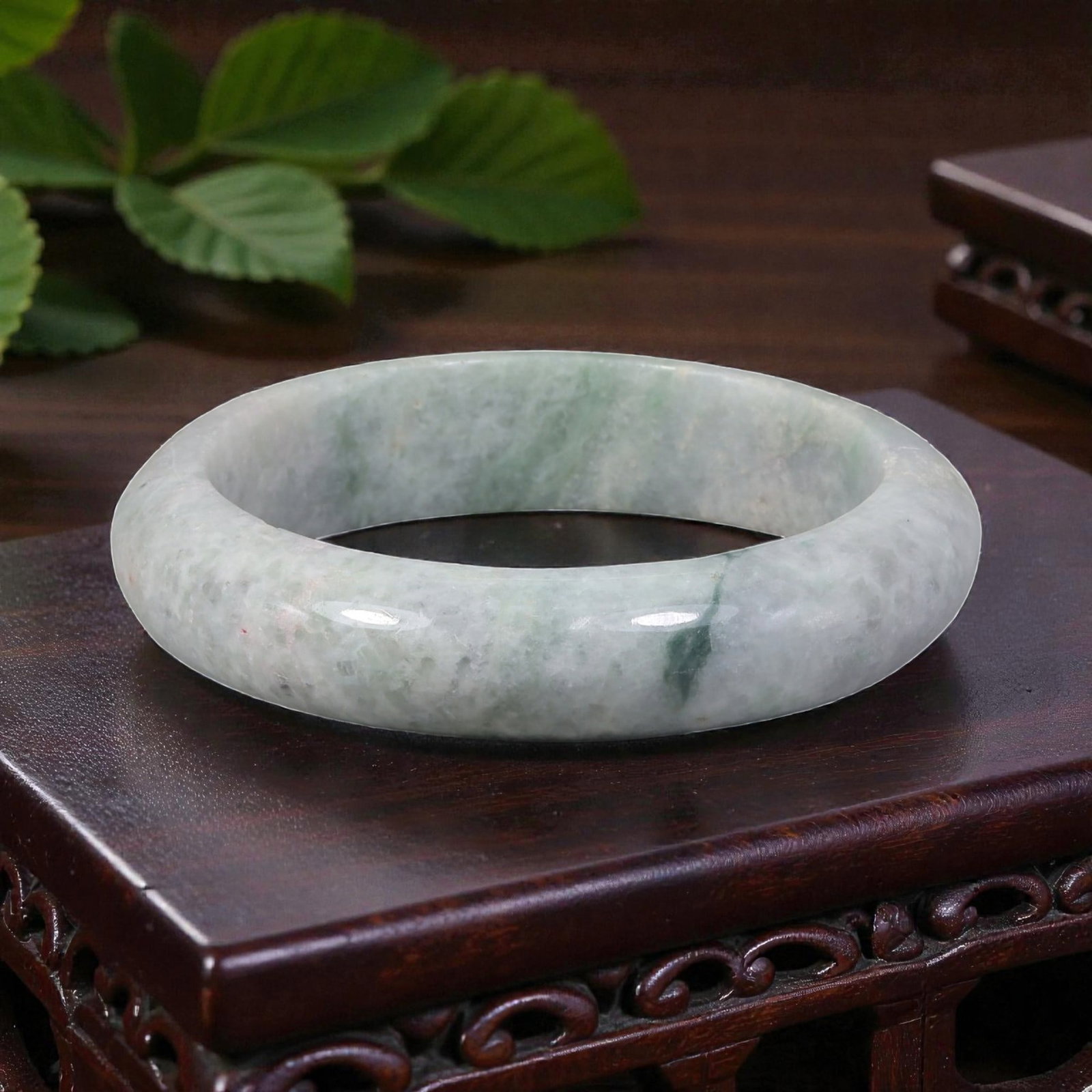 Natural Burmese Type A White & Green Jadeite Bangle - Mottled Mint Bracelet, 21EA (1 of 3)