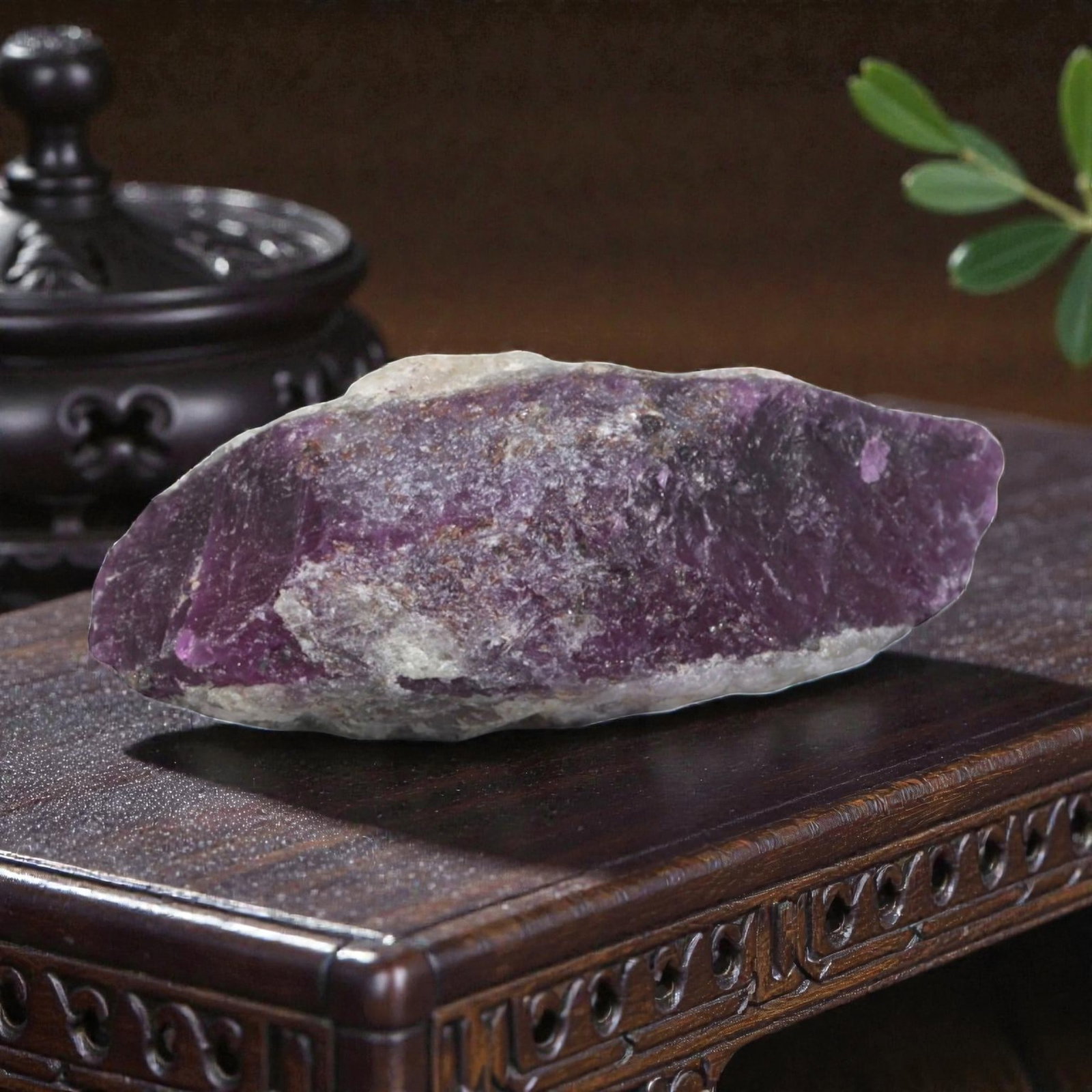 18.17ct Natural Mauritania Ruby Rough (Unheated), 93AM: This unheated Mauritania ruby rough is a striking natural crystal specimen, featuring a rich, saturated magenta hue with subtle purple undertones that deepen toward the core. The rough's rugged, natur