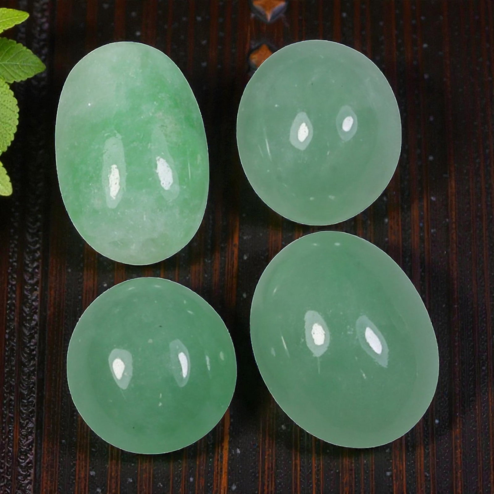 20.66ct 4 Pcs Natural Burmese Type A Jadeite Jade Cabochon Gemstones, 29AN: This set includes 4 natural Type A Burmese jadeite jade cabochons, with a total carat weight of 20.66ct. The largest cabochon measures 13.72x10.62x5.44mm. Each stone features a smooth, polished caboch