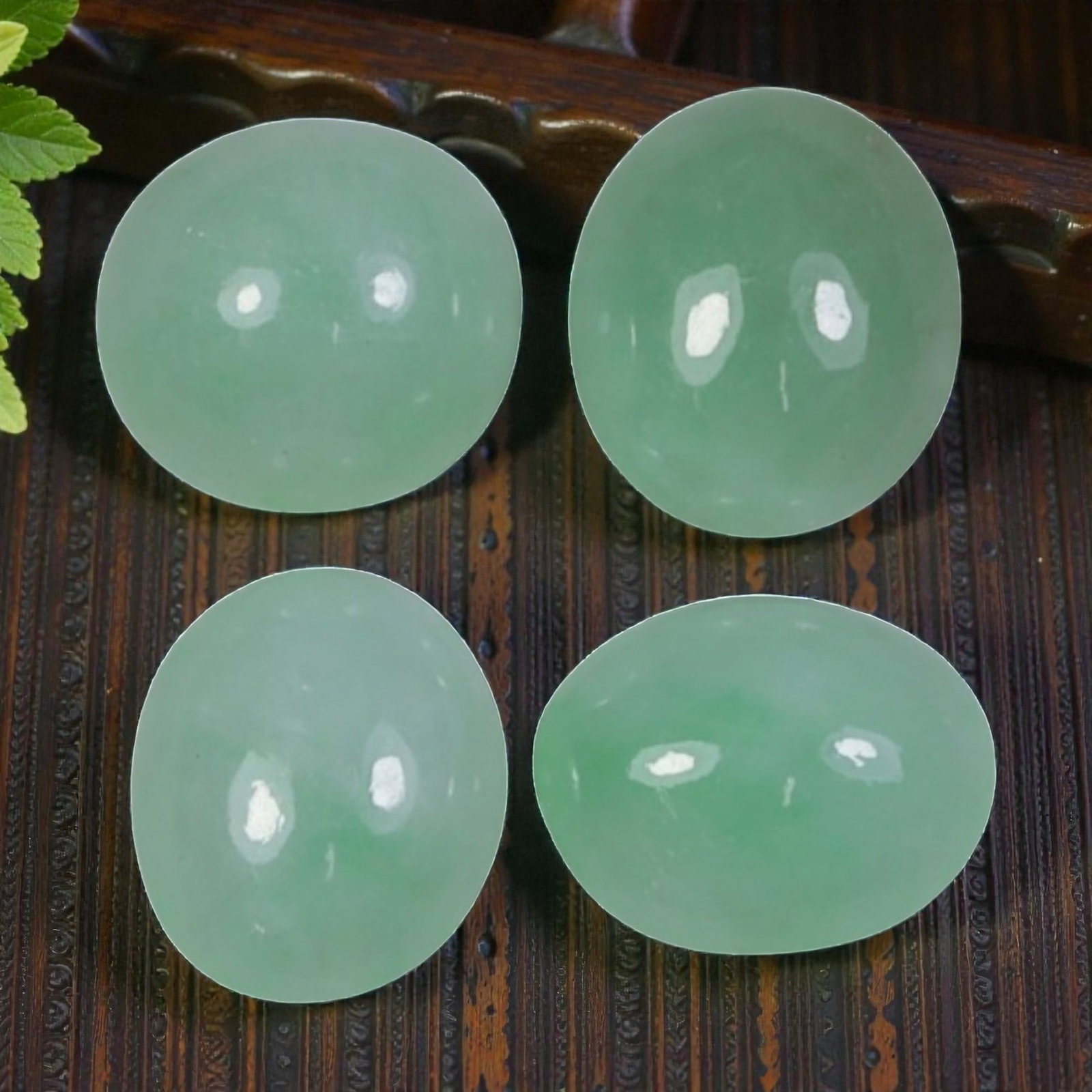 9.55ct 4 Pcs Natural Burmese Type A Jadeite Jade Cabochon Gemstones, 27AN: This set includes 4 natural Type A Burmese jadeite jade cabochons, with a total carat weight of 9.55ct. The largest cabochon measures 9.48x7.93x3.83mm. Each stone features a smooth, polished cabochon 