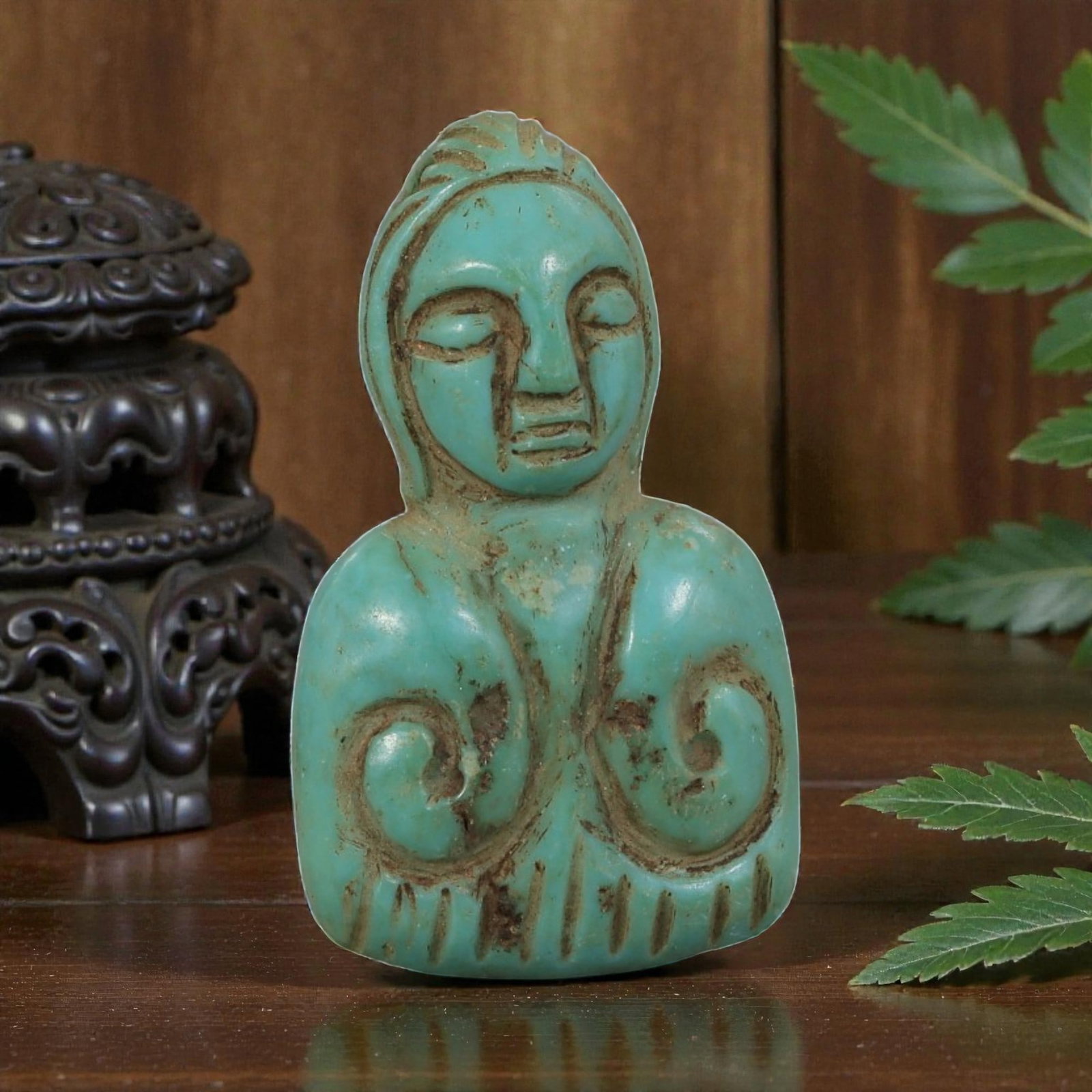 Antique Coptic Egyptian Style Turquoise Stone Figural Amulet, 2AP (1 of 2)