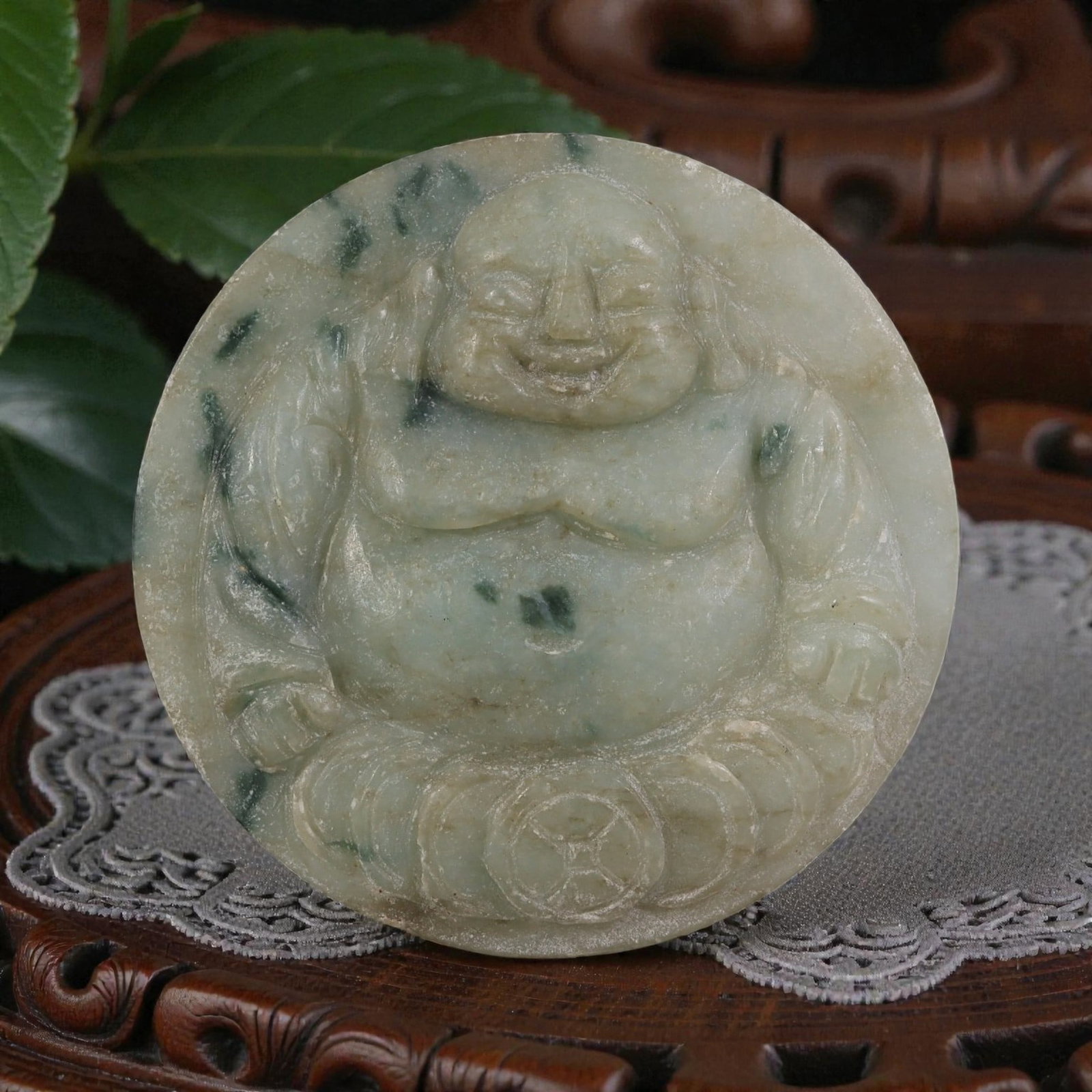 Old Chinese Jadeite Jade Budai Pendant, 12AP (1 of 2)