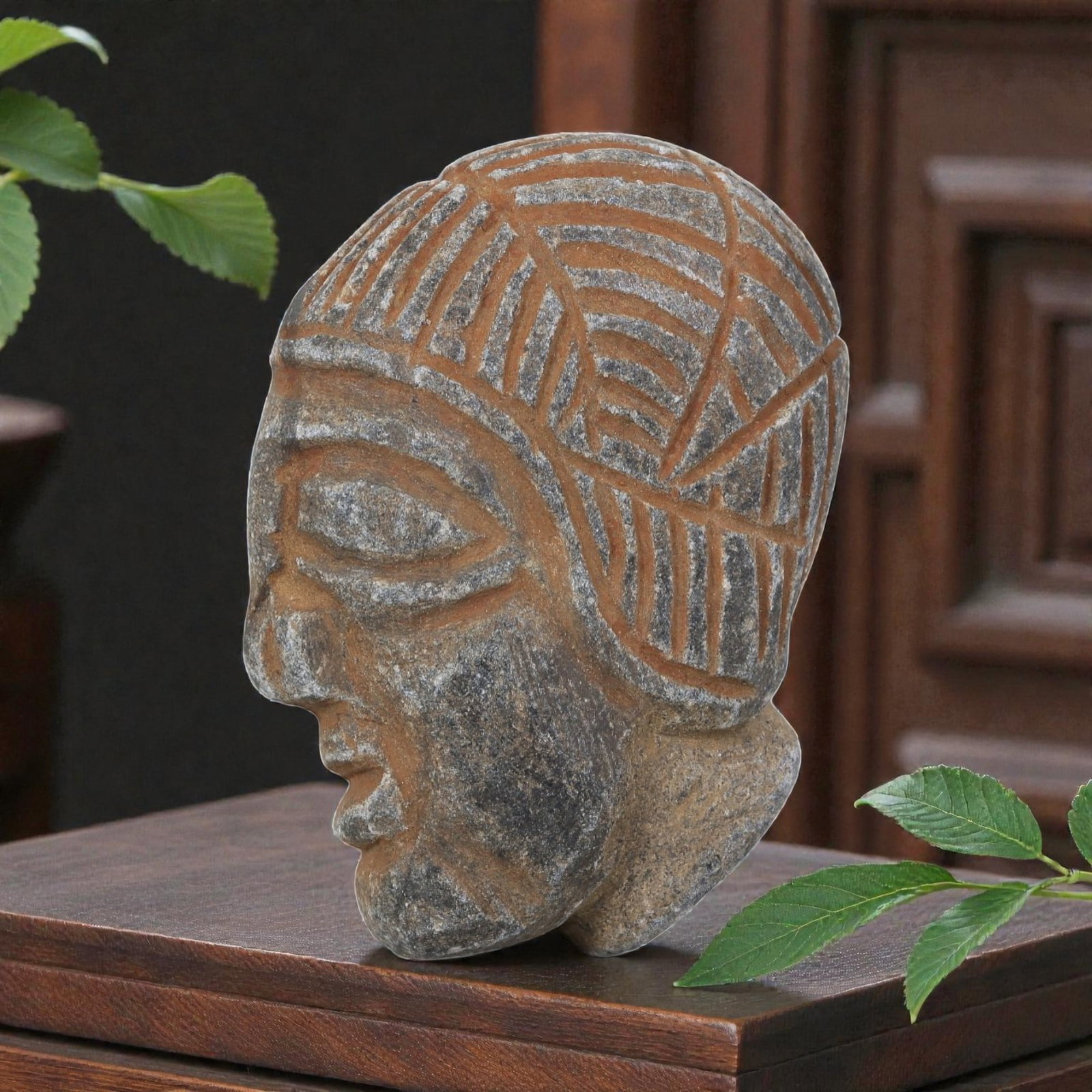 Antique Islamic Carved Stone Head, 40YD (1 of 2)