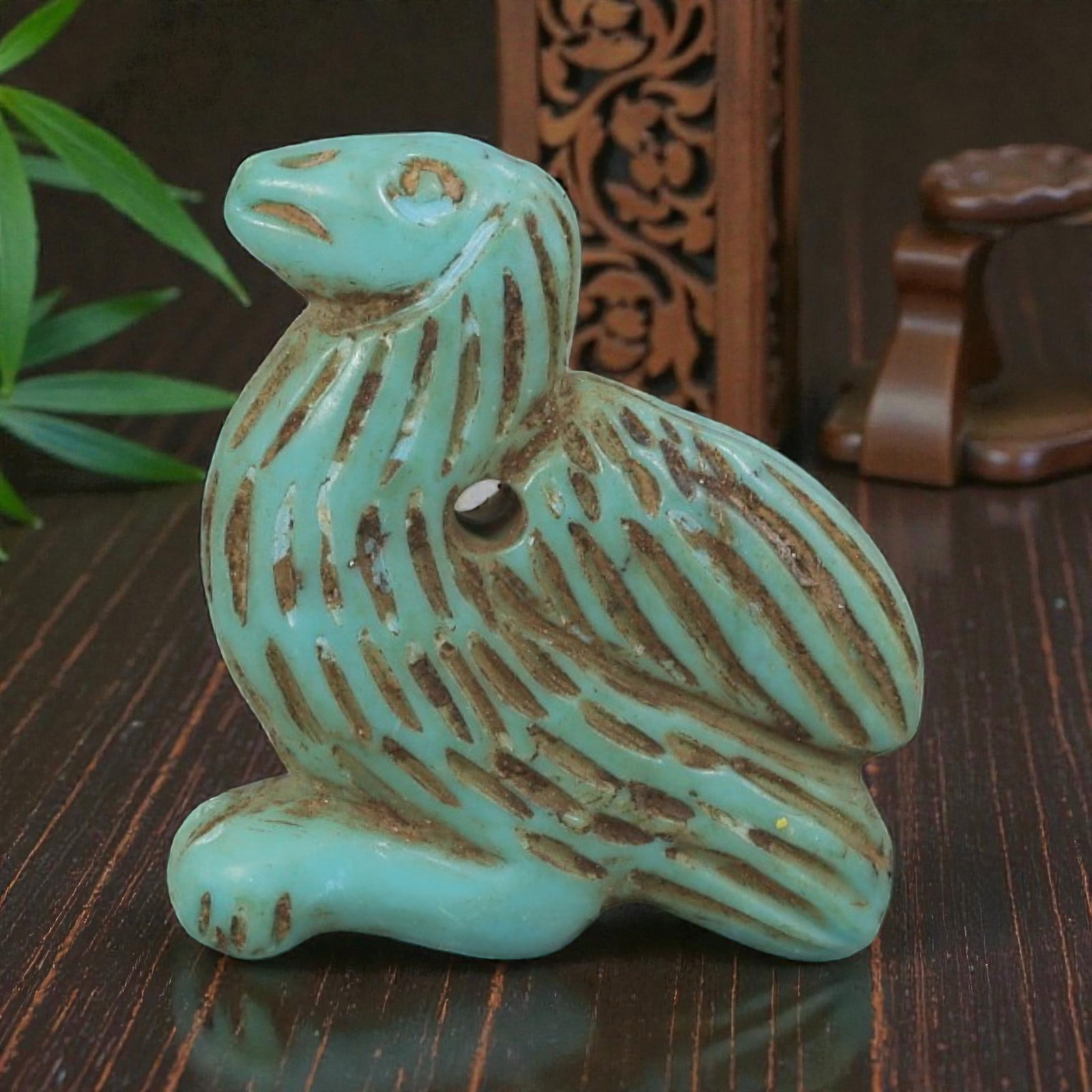 Ancient Coptic Egyptian Turquoise Stone Zoomorphic Amulet, Roman to Coptic Era, 80YD (1 of 2)