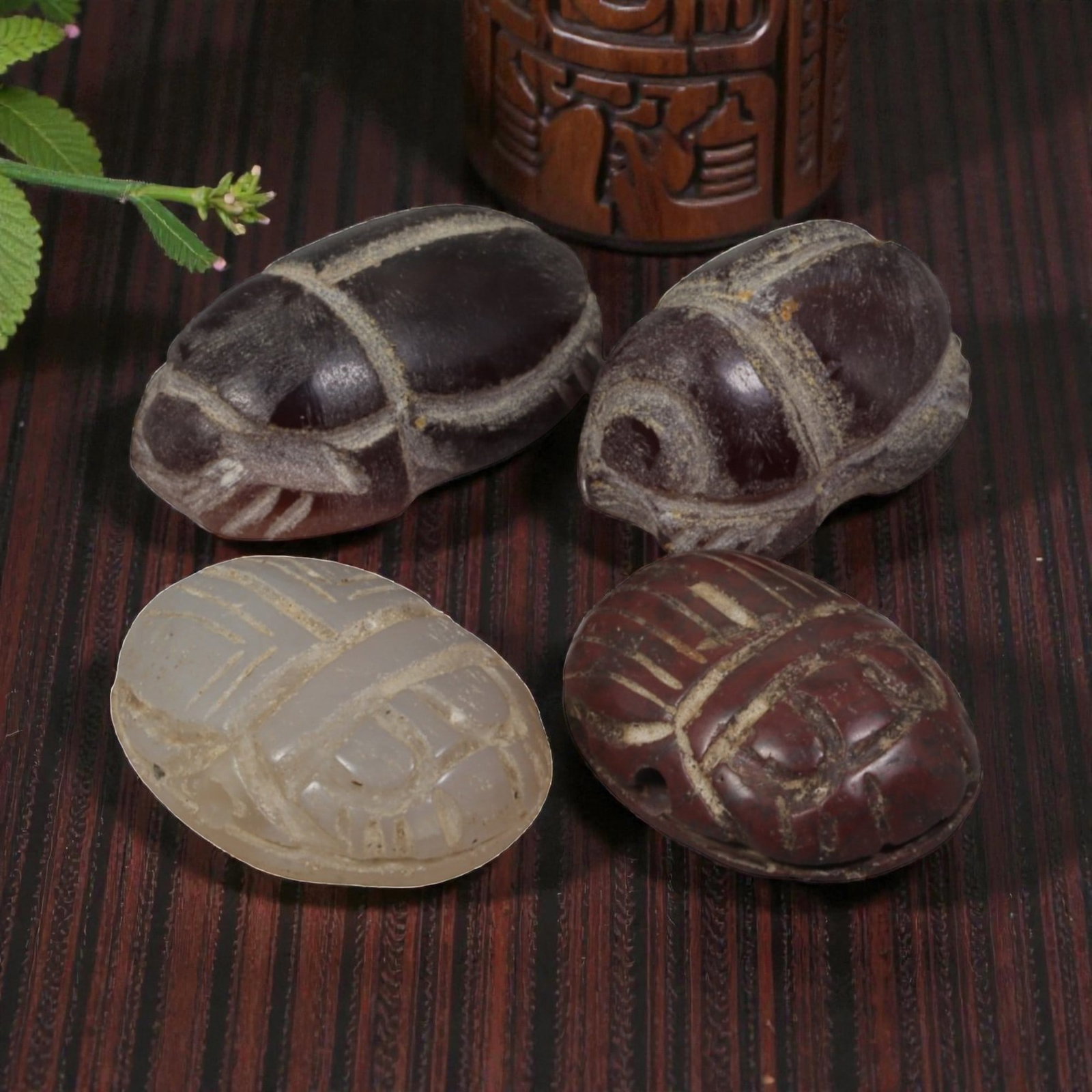 Lot of 4 Ancient Coptic Egyptian Carnelian & Stone Scarabs, Circa Roman to Coptic Era, 97WT (1 of 1)