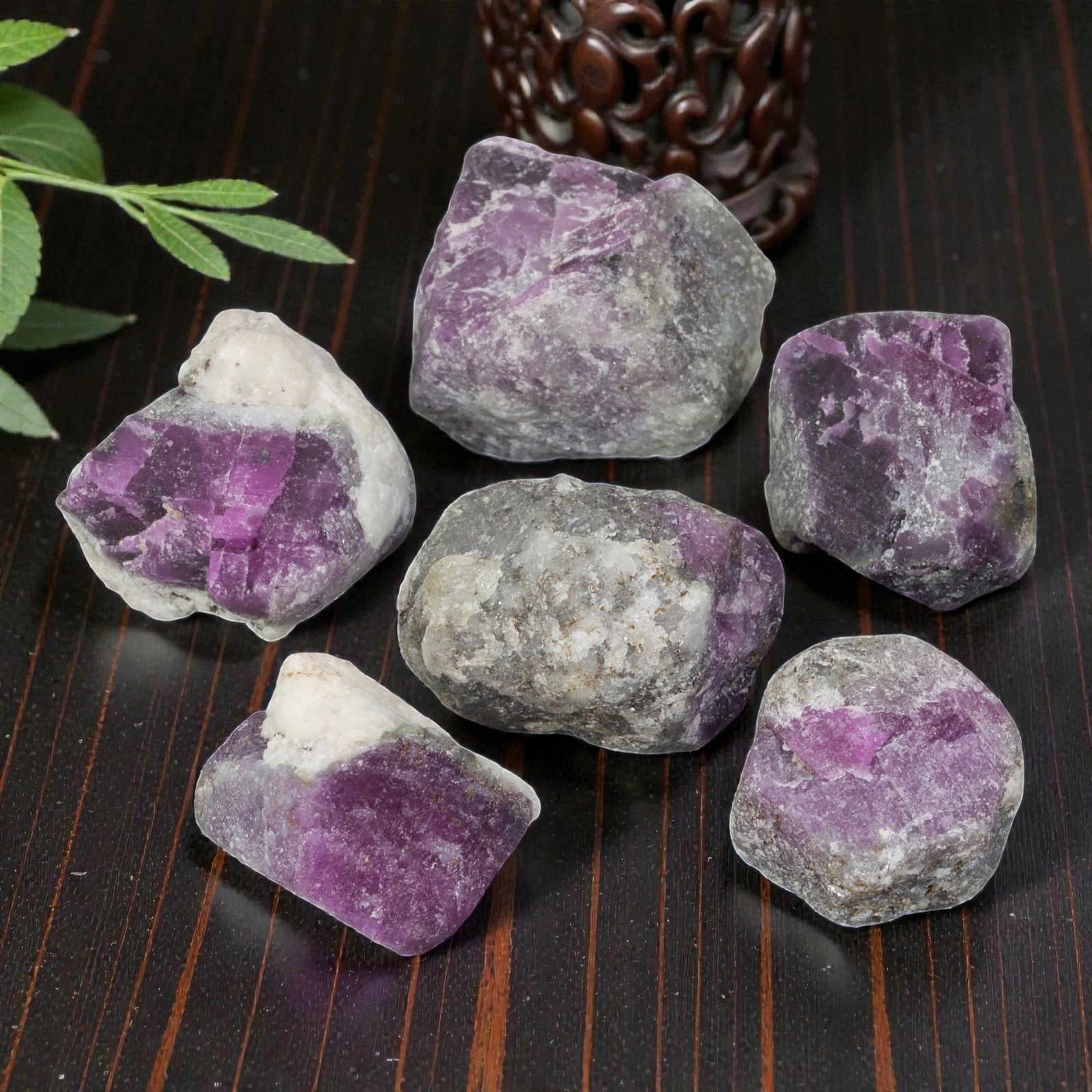 248ct Natural Mauritanian Ruby Rough - Unheated Raw Stone - Lot of 6, 5EB: This is a lot of 6 pieces of natural unheated Mauritanian ruby rough stones, each measuring approximately 1.7-2cm with a total carat weight of 248ct. These raw rubies feature rich purple-red tones wit