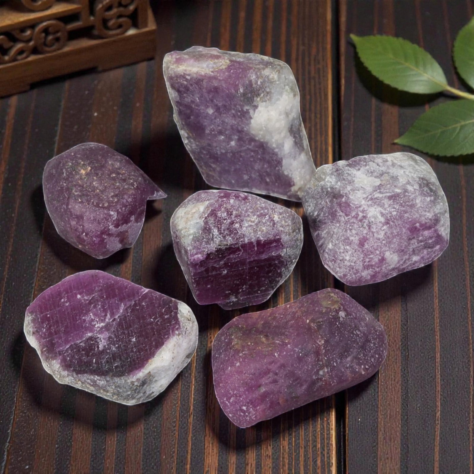 92ct Natural Mauritanian Ruby Rough - Unheated Raw Stone - Lot of 6, 97EA: This is a lot of 6 pieces of natural unheated Mauritanian ruby rough stones, each measuring approximately 1.9-2.1cm with a total carat weight of 92ct. These raw rubies display a rich, deep purple-red 