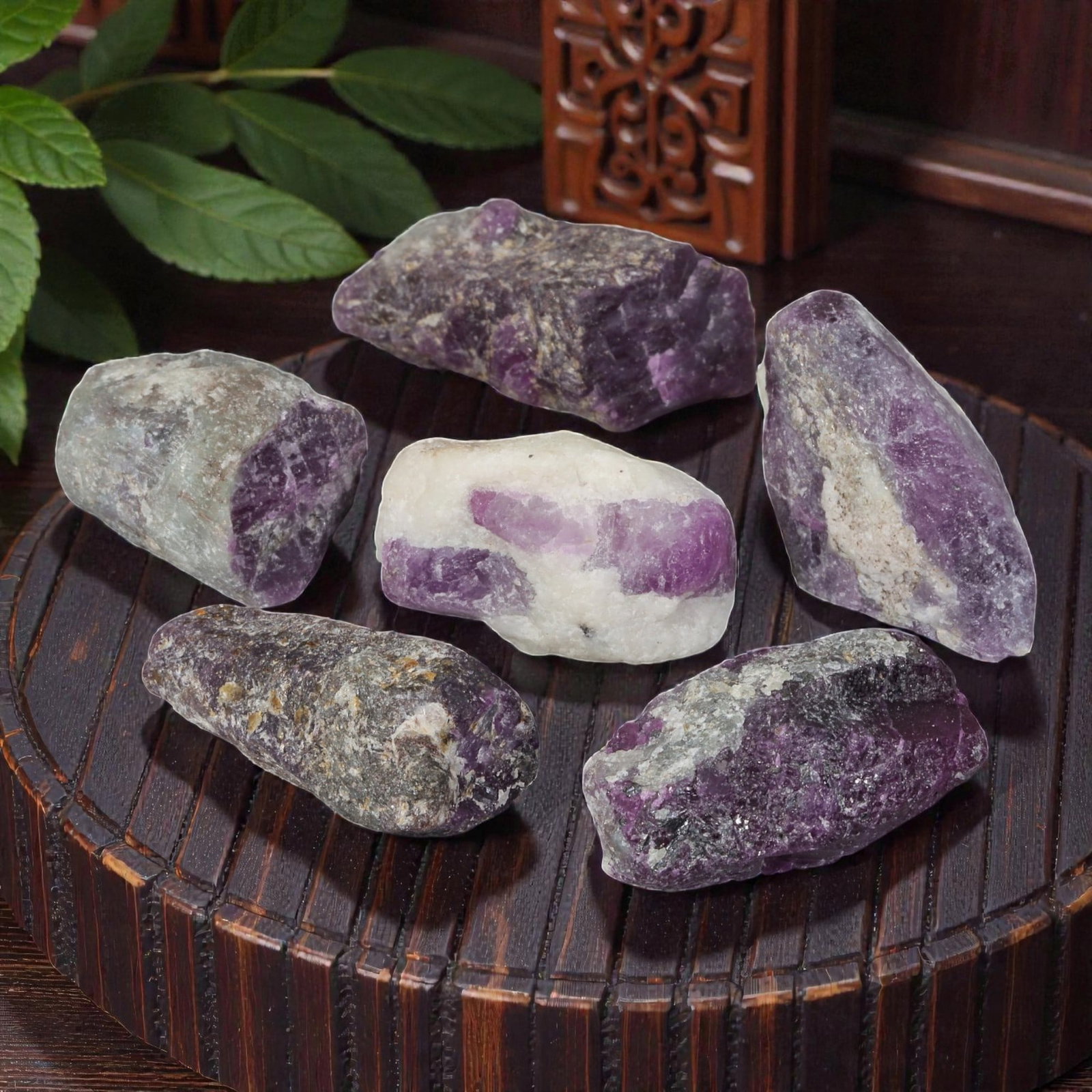 184ct Natural Mauritanian Ruby Rough - Unheated Raw Stone - Lot of 6, 2EB: This is a lot of 6 pieces of natural unheated Mauritanian ruby rough stones, each measuring approximately 2.2-2.6cm with a total carat weight of 184ct. These raw rubies feature rich purple-red tones w