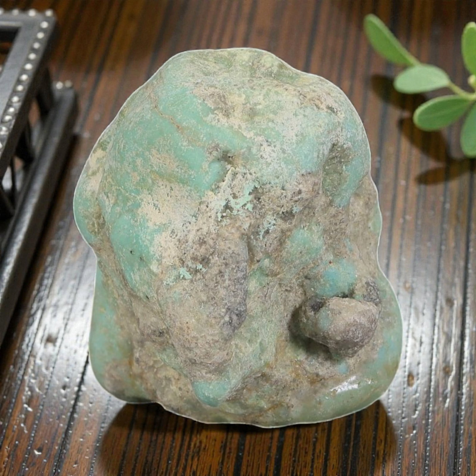 40ct Natural Kingman Turquoise Rough - Arizona USA, 44EB: This is a natural Kingman turquoise rough stone, measuring approximately 2.4x2cm with a total carat weight of 40ct. The stone features a soft light greenish-blue turquoise matrix, partially encased in