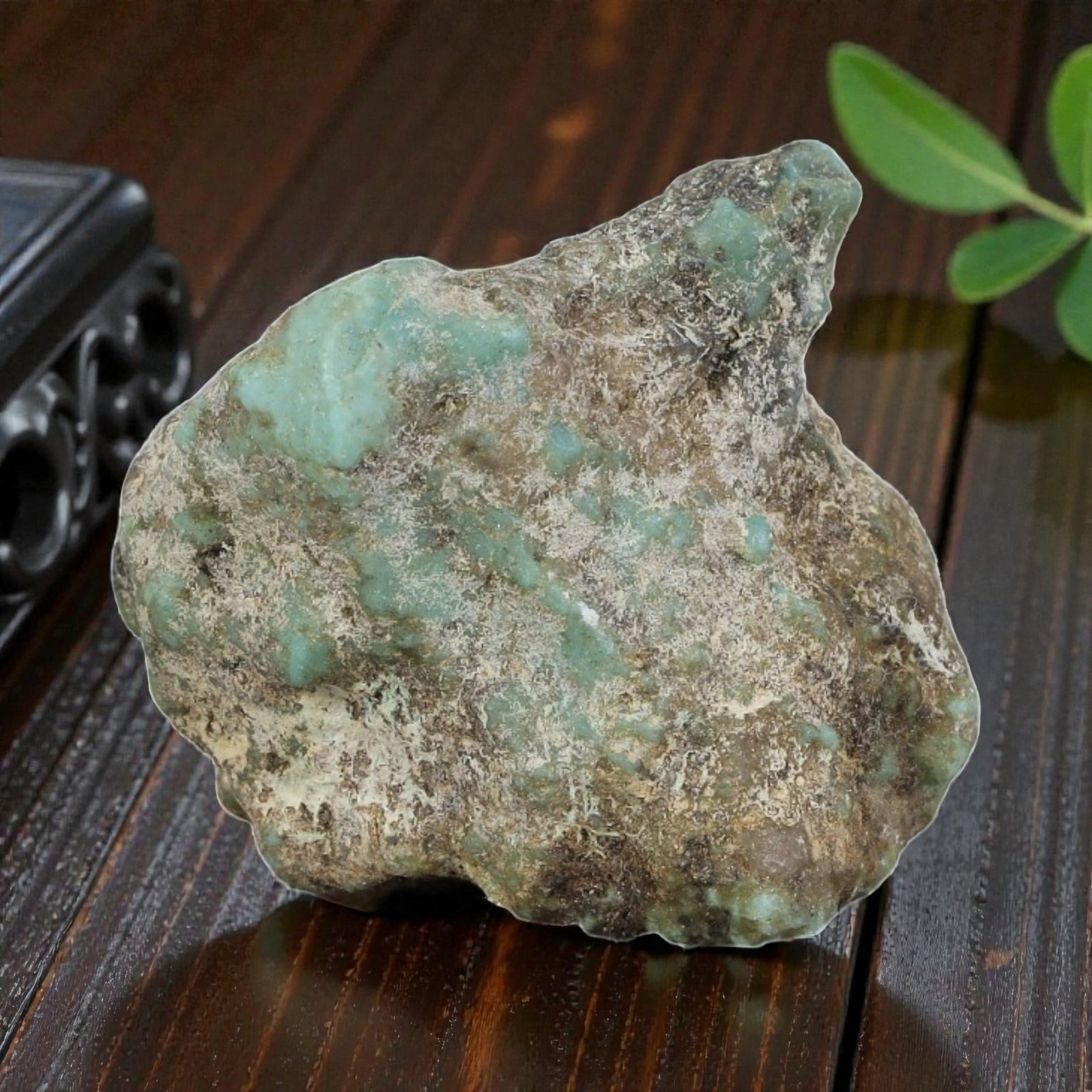54ct Natural Kingman Turquoise Rough - Arizona USA, 43EB: This is a natural Kingman turquoise rough stone, measuring approximately 2.5x1.8cm with a total carat weight of 54ct. The stone features a soft light blue-green turquoise matrix, partially encased in 