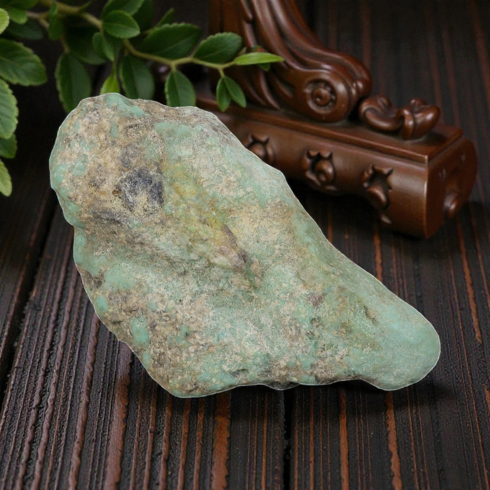 43ct Natural Kingman Turquoise Rough - Arizona USA, 34EB: This is a natural Kingman turquoise rough stone, measuring approximately 4x2cm with a total carat weight of 43ct. The stone features a soft greenish-blue turquoise matrix, partially encased in its nat