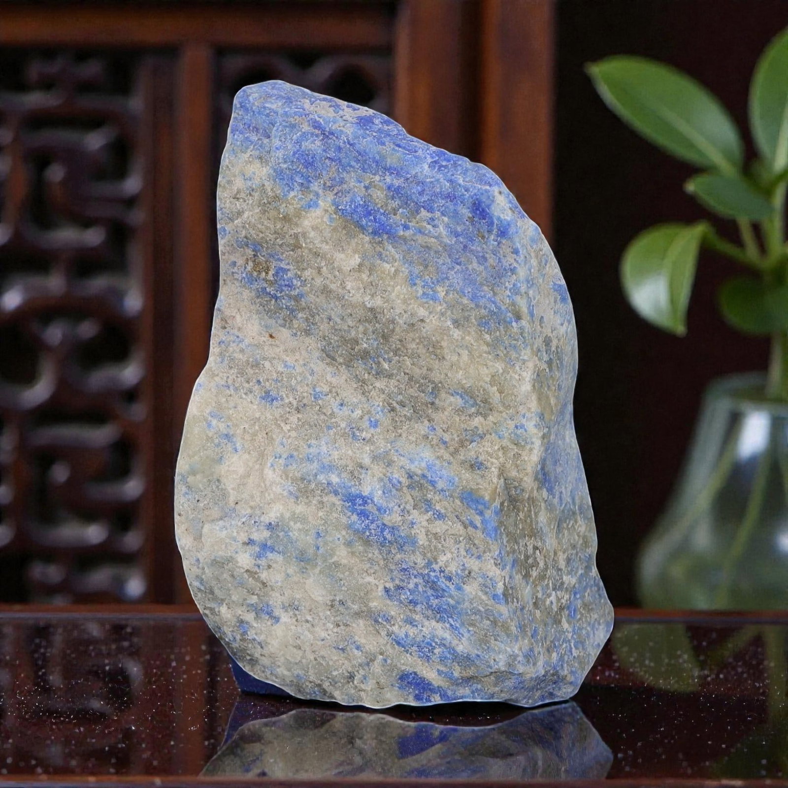 275ct Natural Lapis Lazuli Rough - Unpolished Raw Gemstone for Lapidary & Healing, 52EB: This is a natural lapis lazuli rough stone, weighing 55g (275ct) and measuring approximately 4.5x2.7cm. The stone features vibrant deep blue patches scattered within natural calcite matrix, showcasing