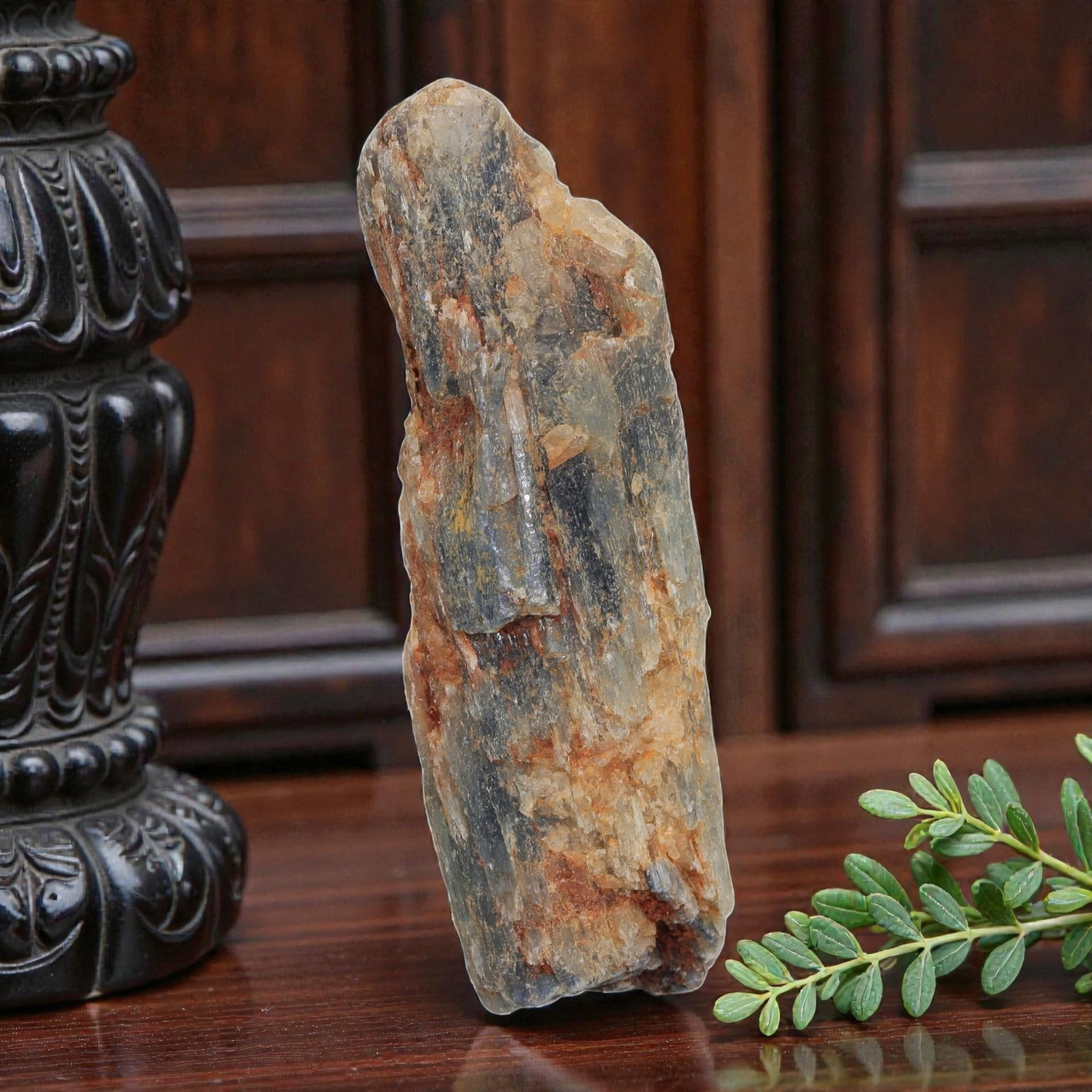 310ct Natural Blue Kyanite Rough Crystal - Unpolished Raw Gemstone for Lapidary & Healing, 50EB: This is a natural kyanite rough crystal, weighing 62g (310ct) and measuring approximately 7x2.4cm. The stone features distinct vertical striations with blue-gray tones and natural earthy inclusions, s