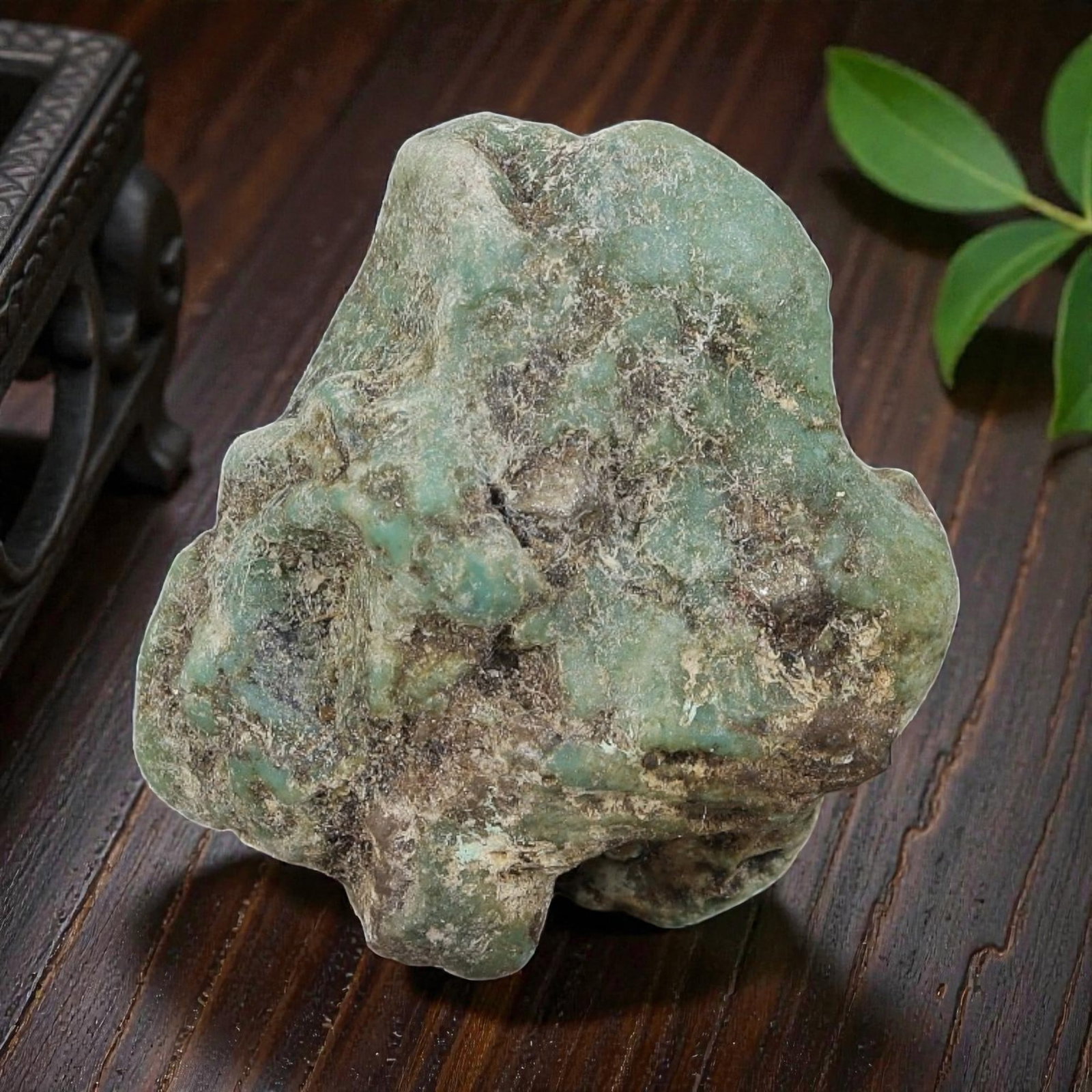 47ct Natural Kingman Turquoise Rough - Arizona USA, 39EB: This is a natural Kingman turquoise rough stone, measuring approximately 2.5x2.4cm with a total carat weight of 47ct. The stone features soft light greenish-blue turquoise matrix, partially encased in