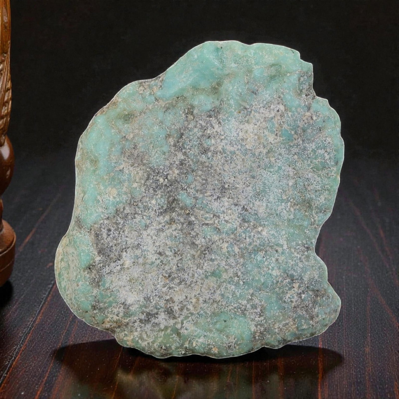 29ct Natural Kingman Turquoise Rough - Arizona USA, 32EB: This is a natural Kingman turquoise rough stone, measuring approximately 3x2.8cm with a total carat weight of 29ct. The stone features a soft light blue-green turquoise matrix, partially encased in it