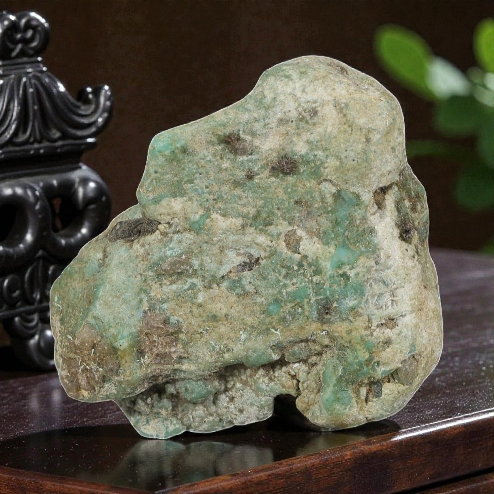 58ct Natural Kingman Turquoise Rough - Arizona USA, 46EB: This is a natural Kingman turquoise rough stone, measuring approximately 3x2.5cm with a total carat weight of 58ct. The stone features soft light greenish-blue turquoise matrix, partially encased in i