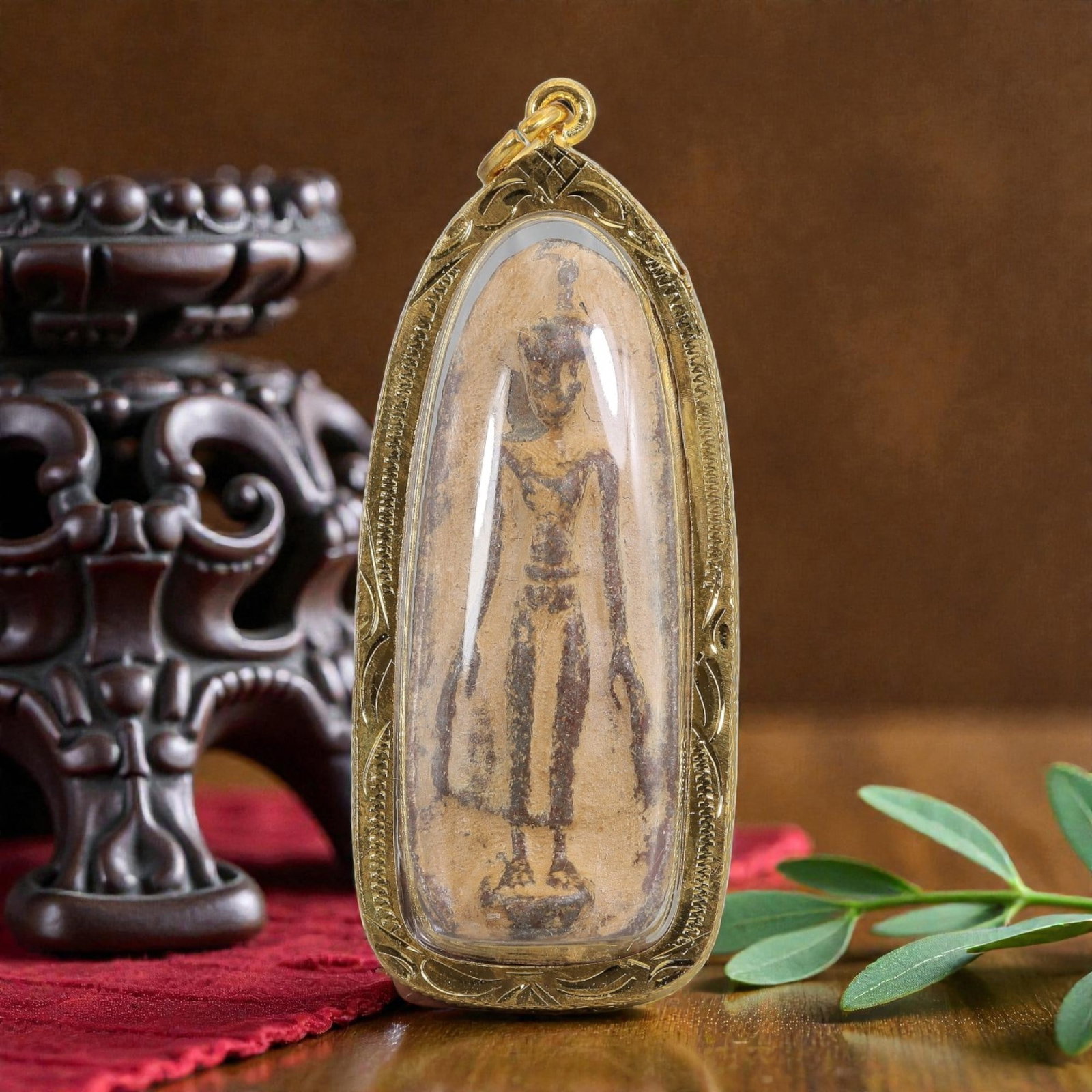 Thai Standing Buddha Amulet - Gold Tone Pendant, 47AP (1 of 2)