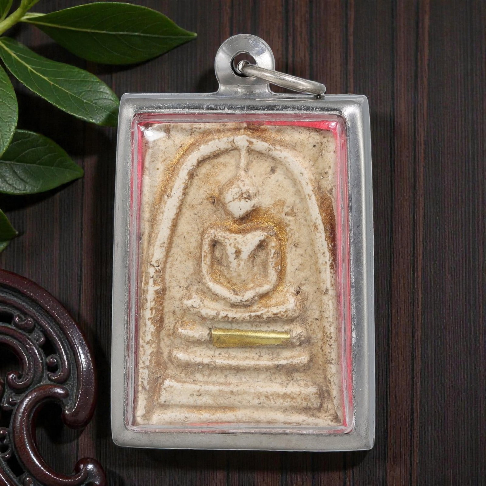 Thai Phra Somdej Amulet - Plain Silver Tone Pendant, 65ZB (1 of 2)
