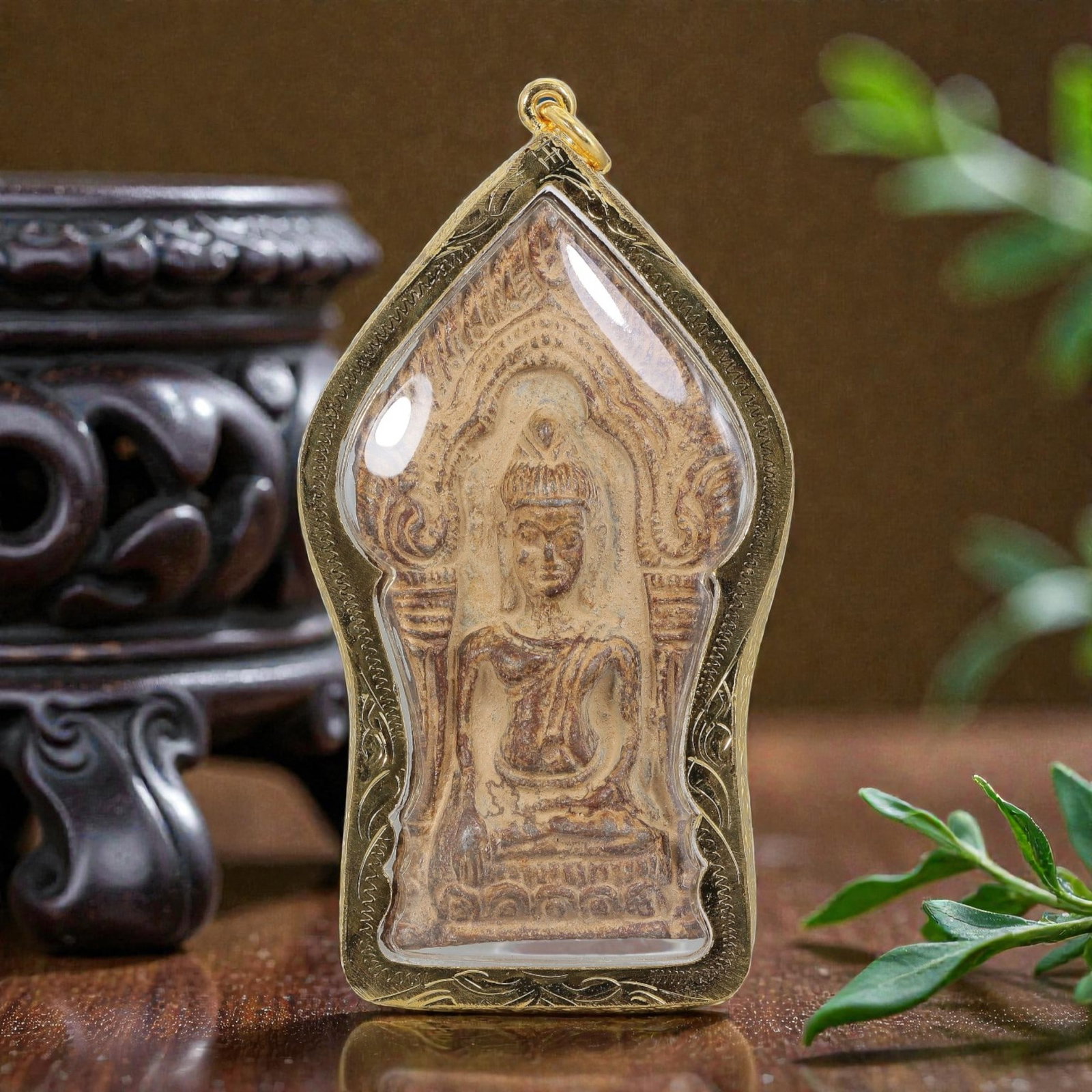 Thai Buddha Amulet - Gold Tone Pendant, 56AP (1 of 2)