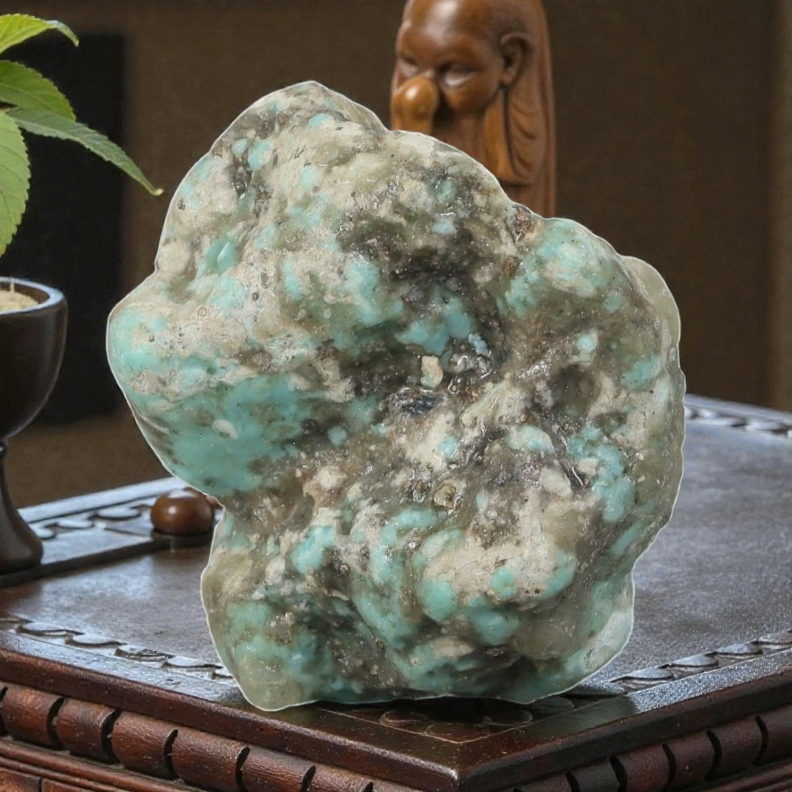 76ct Natural Kingman Turquoise Rough - Arizona USA, 41ZB: This is a natural, unpolished Kingman turquoise rough specimen from Arizona, USA, exhibiting characteristic light blue-green turquoise formations within a pale grey host matrix, with visible pyrite fl
