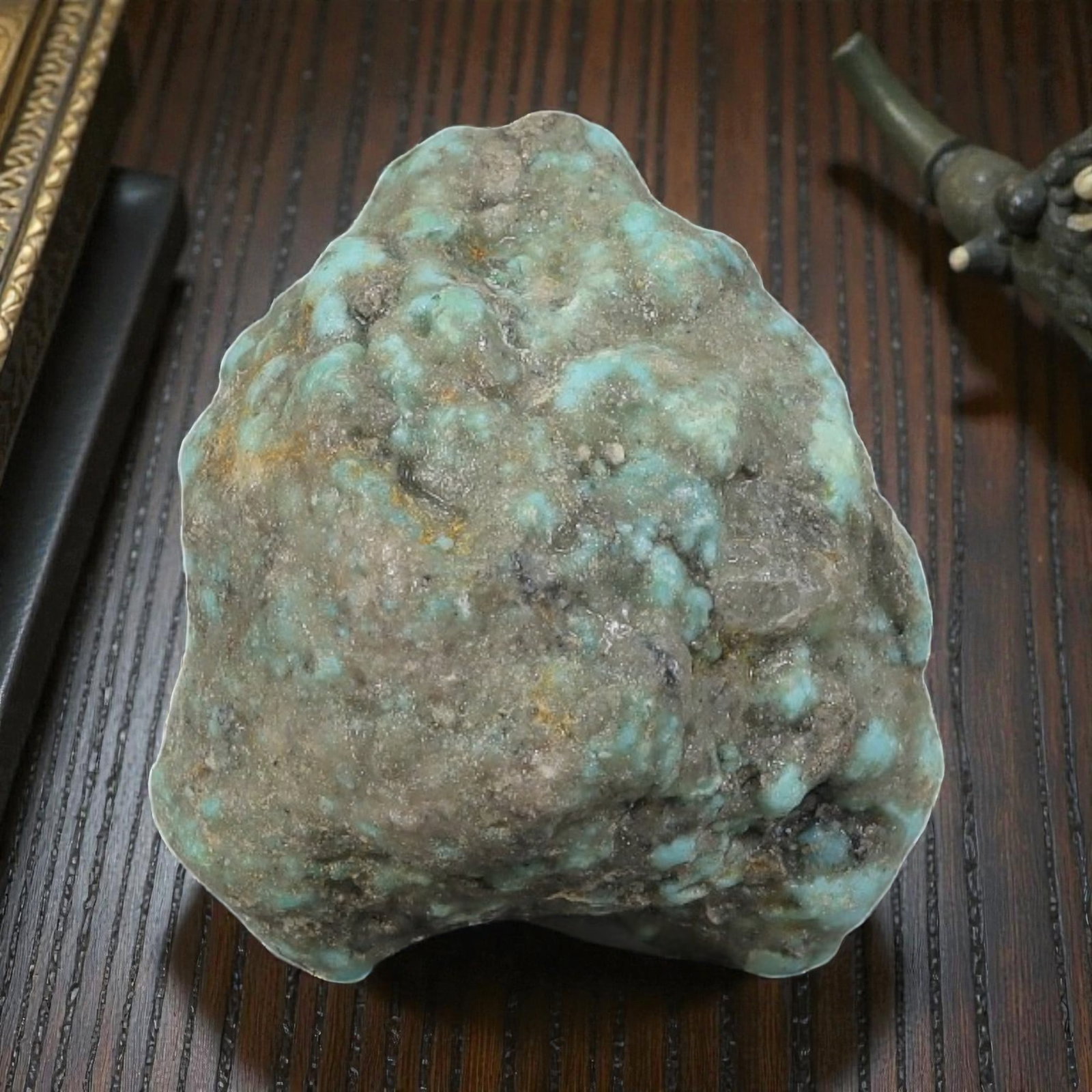 54ct Natural Kingman Turquoise Rough - Arizona USA, 37ZB: This is a natural, unpolished Kingman turquoise rough specimen from Arizona, USA, featuring vibrant turquoise nodules embedded within a weathered, greyish host matrix. The stone retains its completely