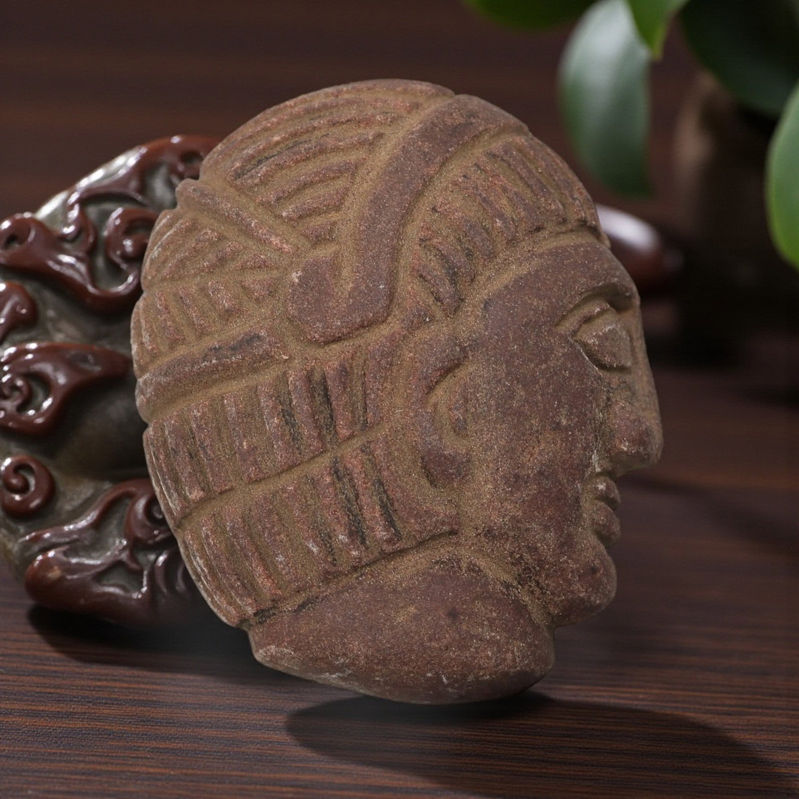 Antique Islamic Carved Stone Head Intaglio Bead Pendant, 97YD (1 of 2)