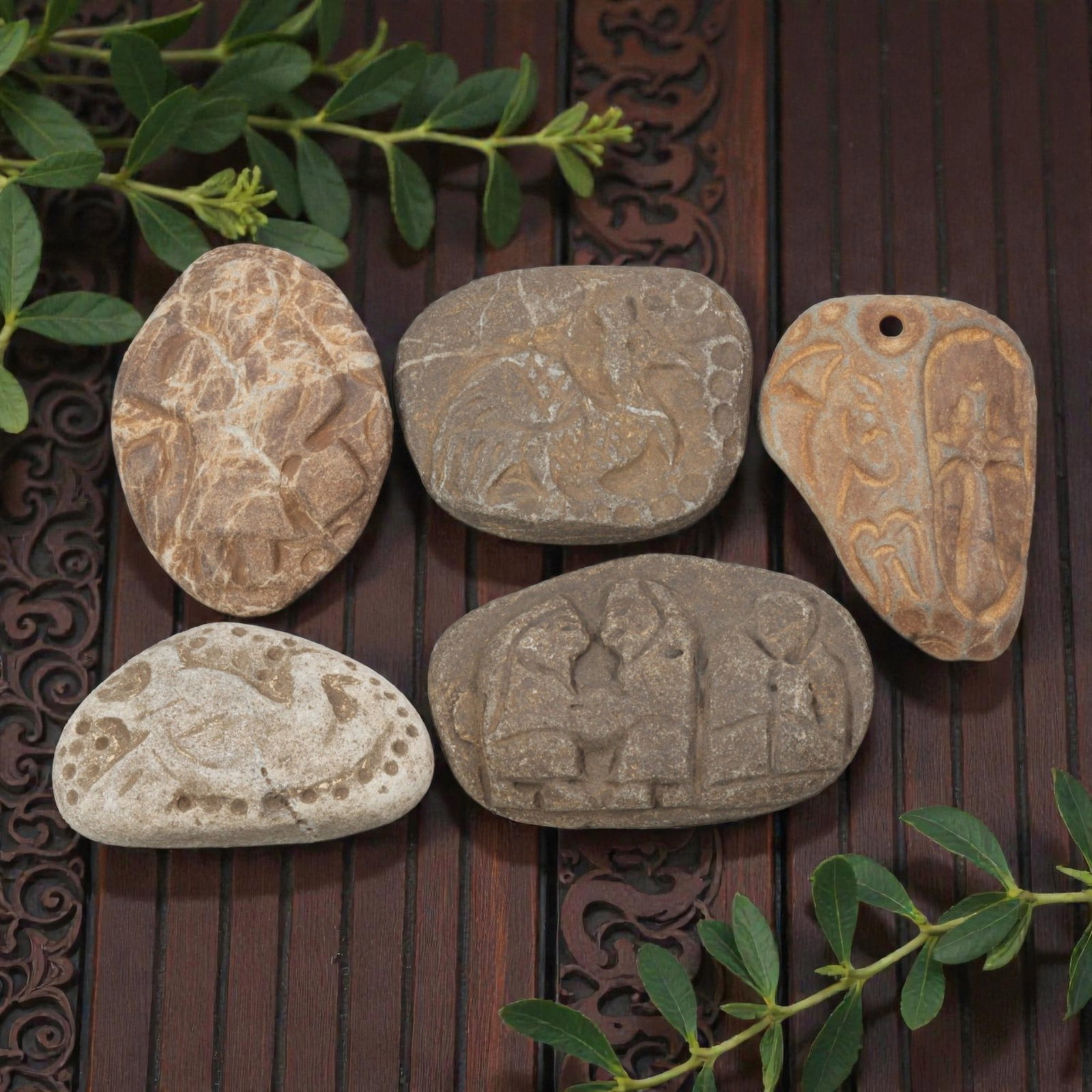 Lot of 5 Ancient Christian Stone Amulet Plaques, 21WT (1 of 1)