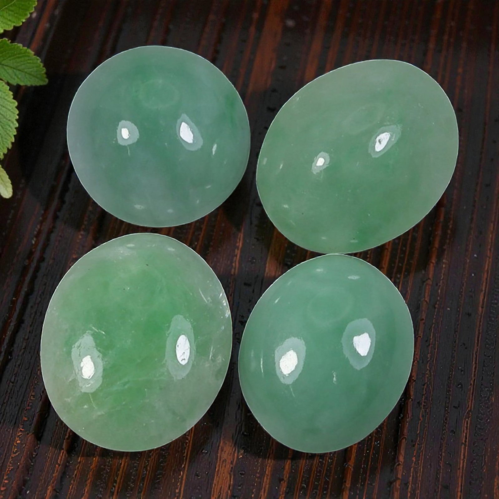 28.31 Carats Natural Type A Burmese Jadeite Cabochon Lot, 89AJ: Let me share with you this sweet parcel of four natural Type A Burmese jadeite cabochons, real earth-grown beauties right here! Look at that soft, even apple-green hue on all four stones, just like fr