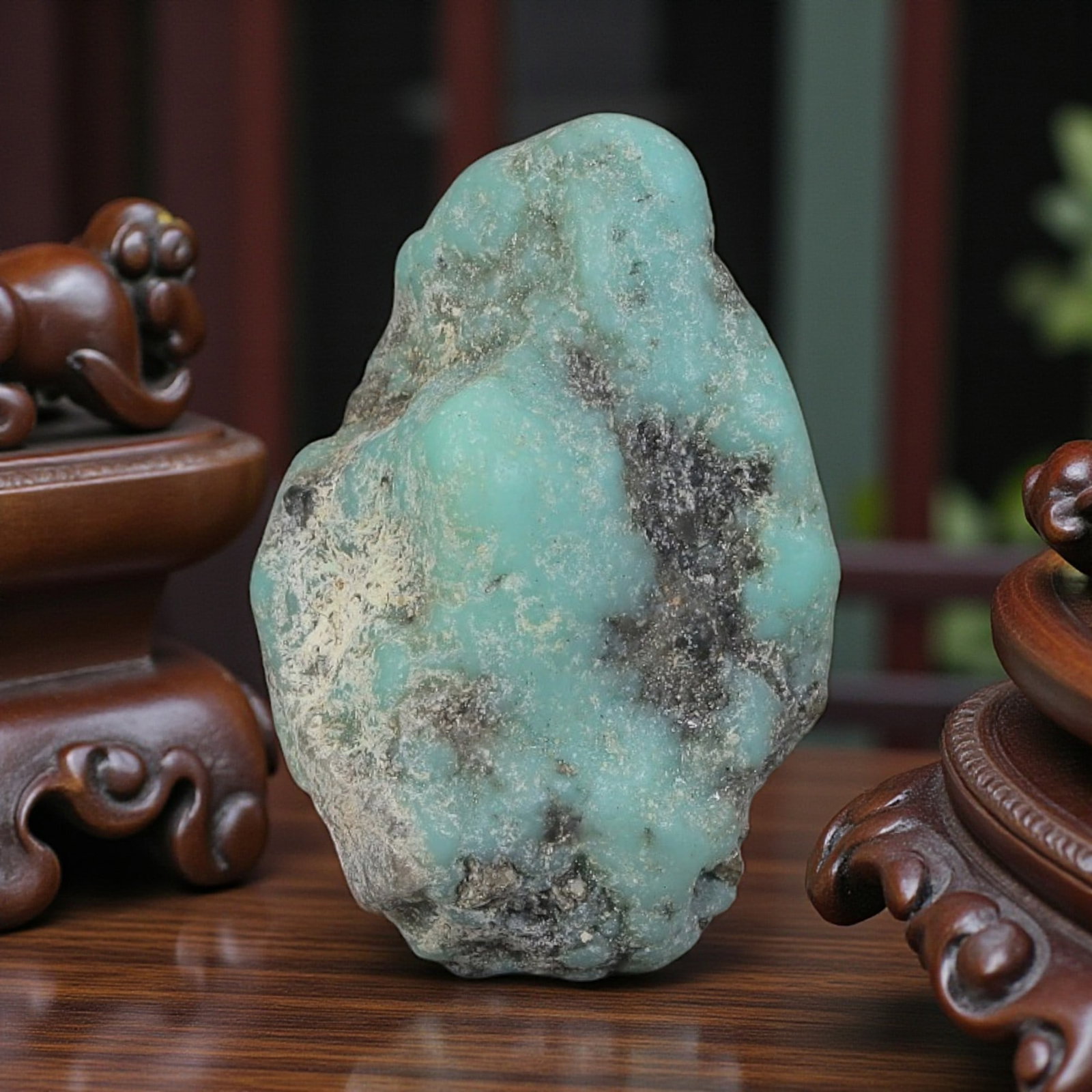 24ct Natural Kingman Turquoise Rough - Arizona USA, 33EB: This is a natural Kingman turquoise rough stone, measuring approximately 2.4x1.7cm with a total carat weight of 24ct. The stone features a vibrant light blue turquoise matrix with natural host rock in