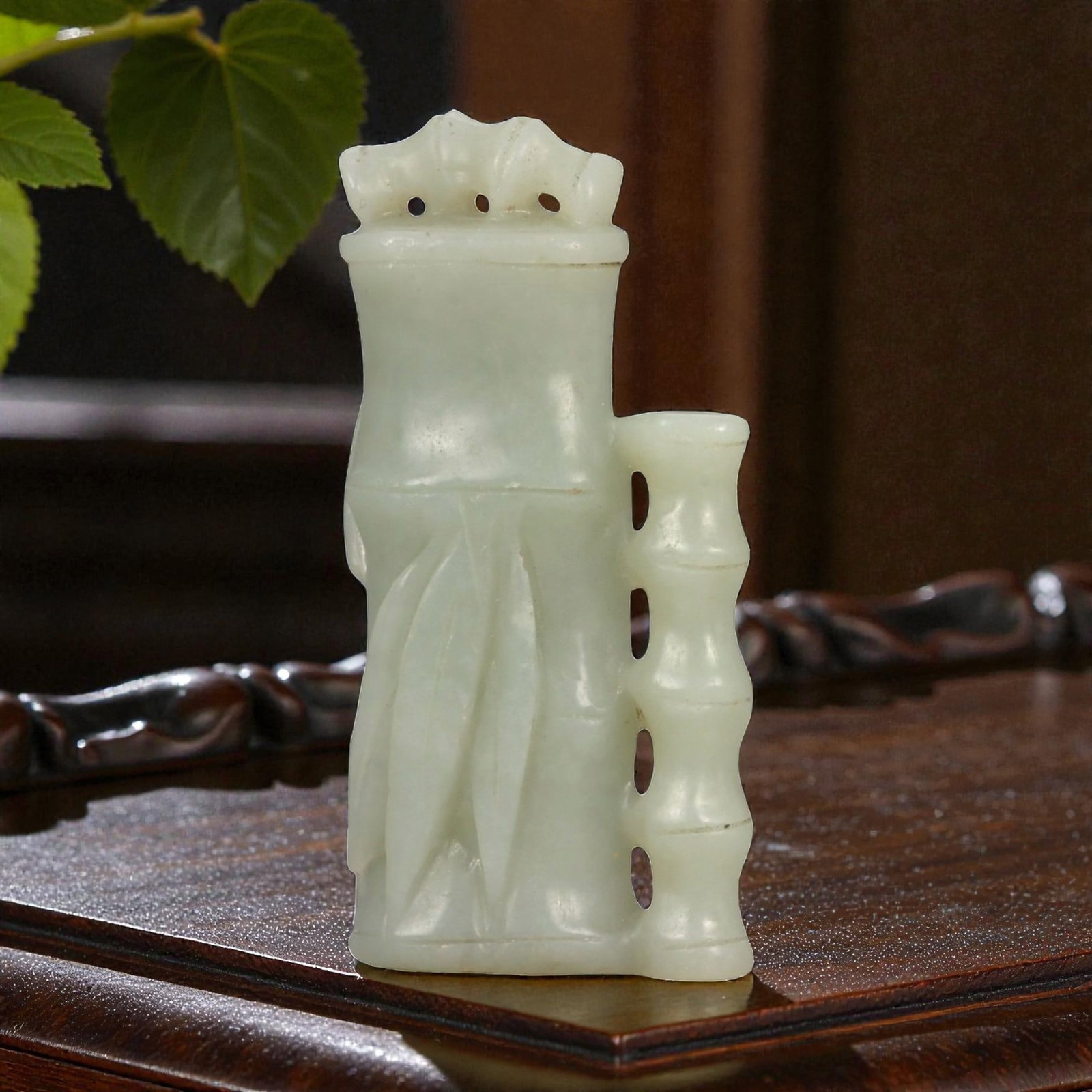 A Chinese Nephrite Jade Bamboo-Form Pendant, 20th Century, 73FA (1 of 2)