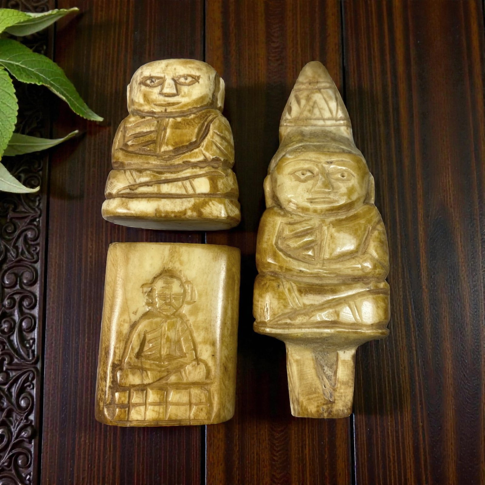 Lot of 3 Southeast Asian Bone Buddhist Amulets, 93AC (1 of 1)