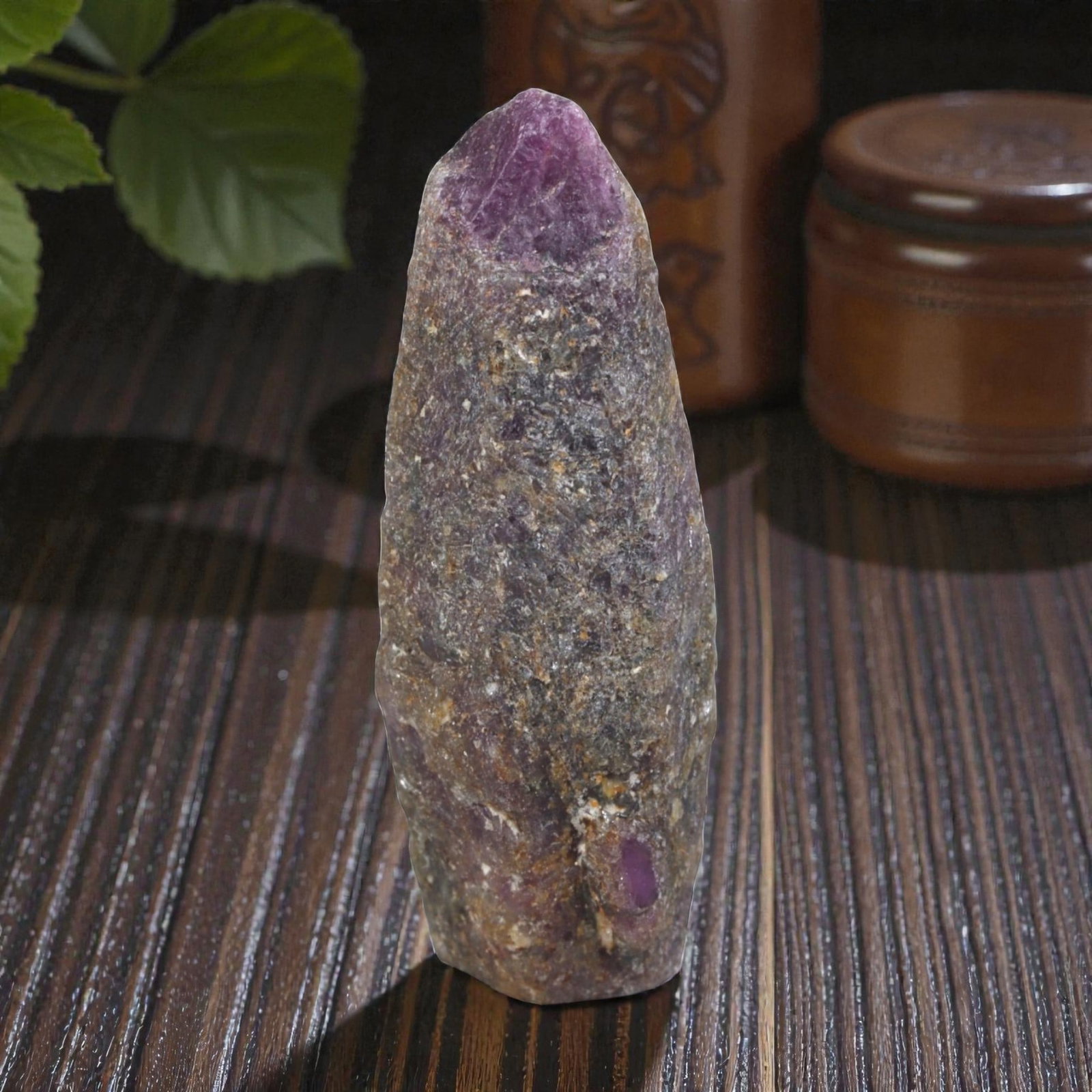 30.75ct Natural Mauritania Ruby Rough (Unheated), 85AM: This unheated Mauritania ruby rough is a striking natural crystal specimen, featuring a rich, saturated magenta hue with subtle purple undertones that deepen toward the core. The rough's rugged, natur