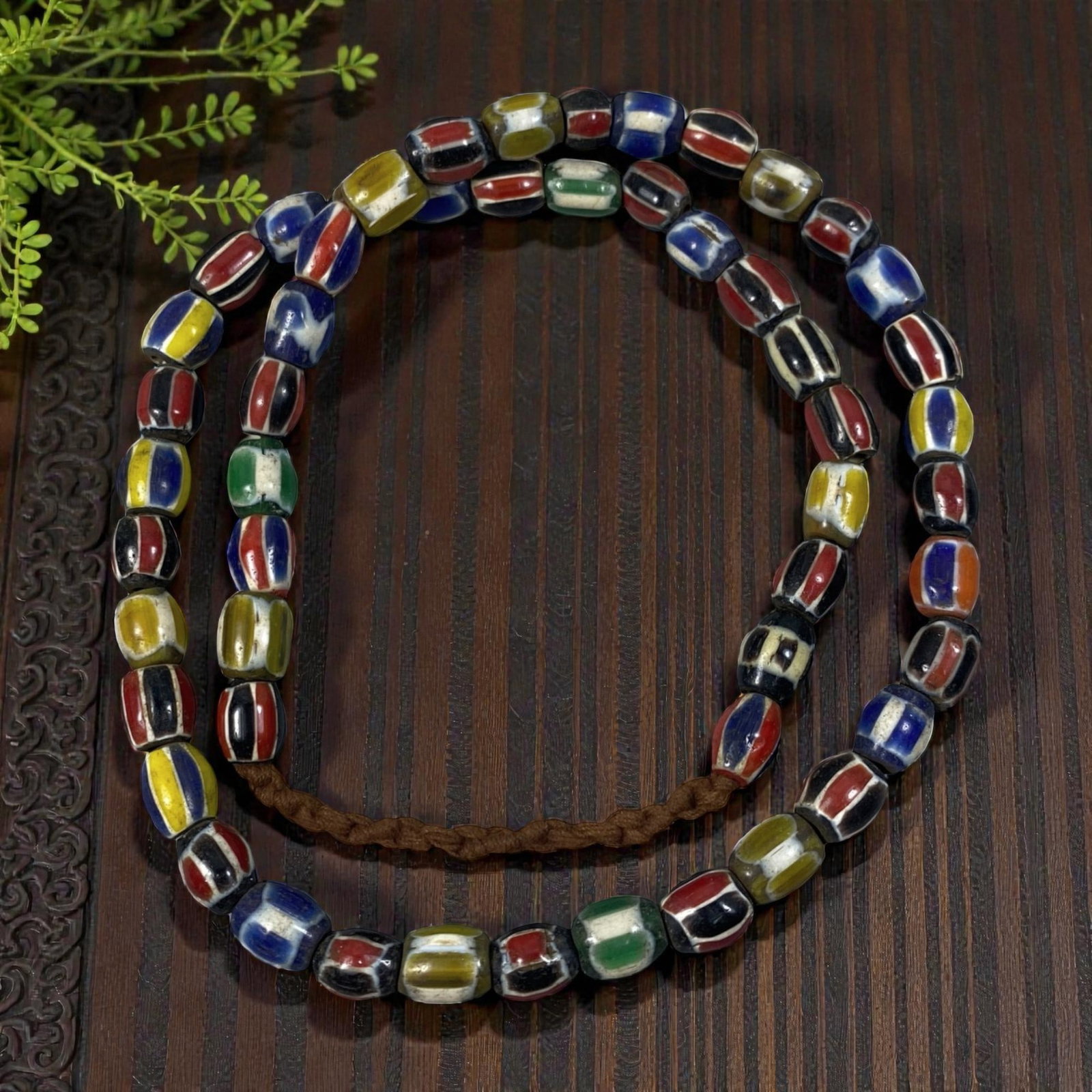 Strand of Antique Chevron Glass Beads, Unstrung, 43AH (1 of 1)