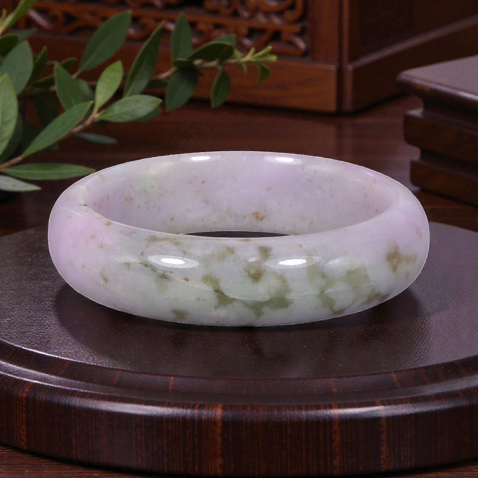 Natural Burmese Type A Lavender Jadeite Bangle - Green Inclusion Bracelet, 18EA (1 of 3)
