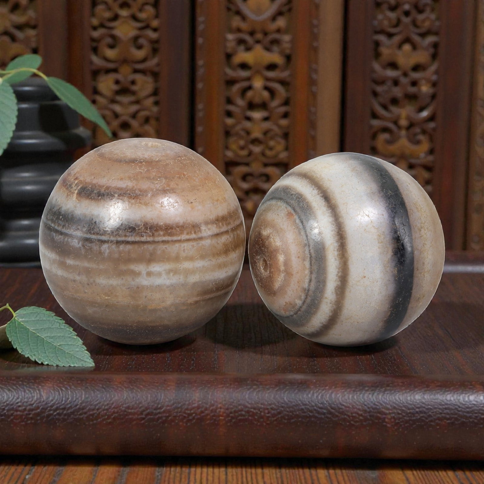 Antique Tibetan Agate Bead Pair - Banded Guru Dzi Beads, 60EB (1 of 1)