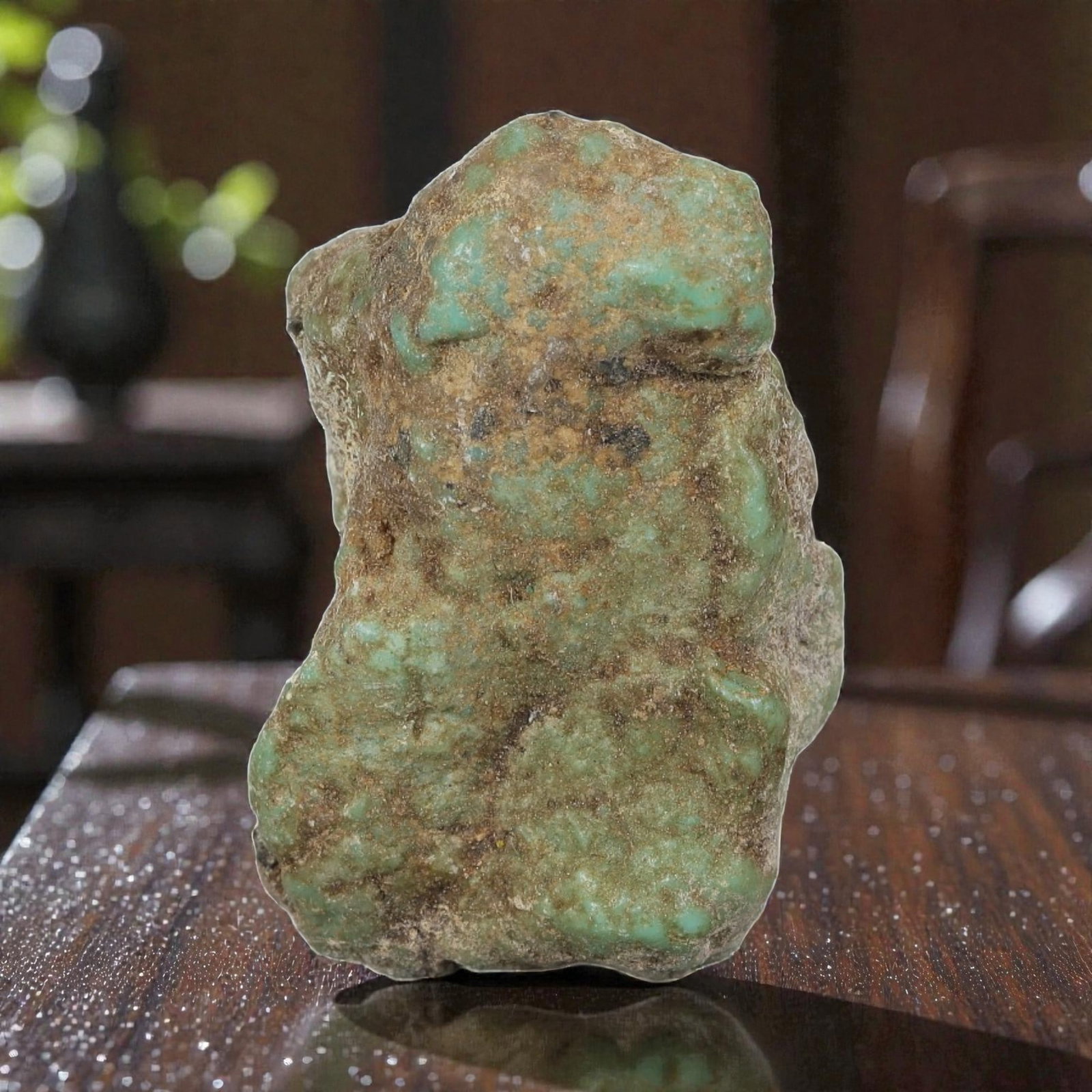 53ct Natural Kingman Turquoise Rough - Arizona USA, 40EB: This is a natural Kingman turquoise rough stone, measuring approximately 3.2x2cm with a total carat weight of 53ct. The stone features a soft light greenish-blue turquoise matrix, partially encased in