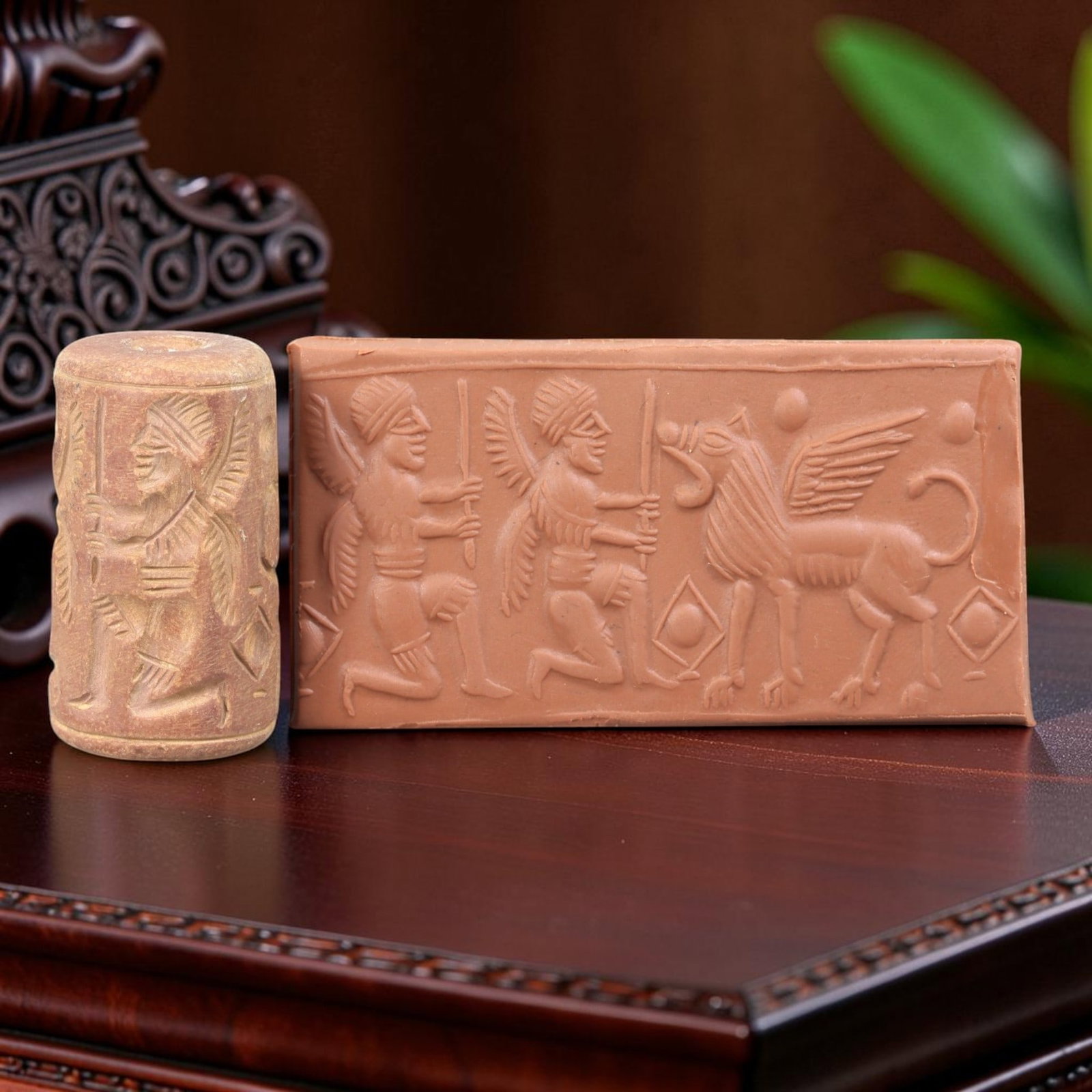 Ancient Stone Cylinder Seal - Mesopotamian Amulet Relic, 10BH (1 of 2)