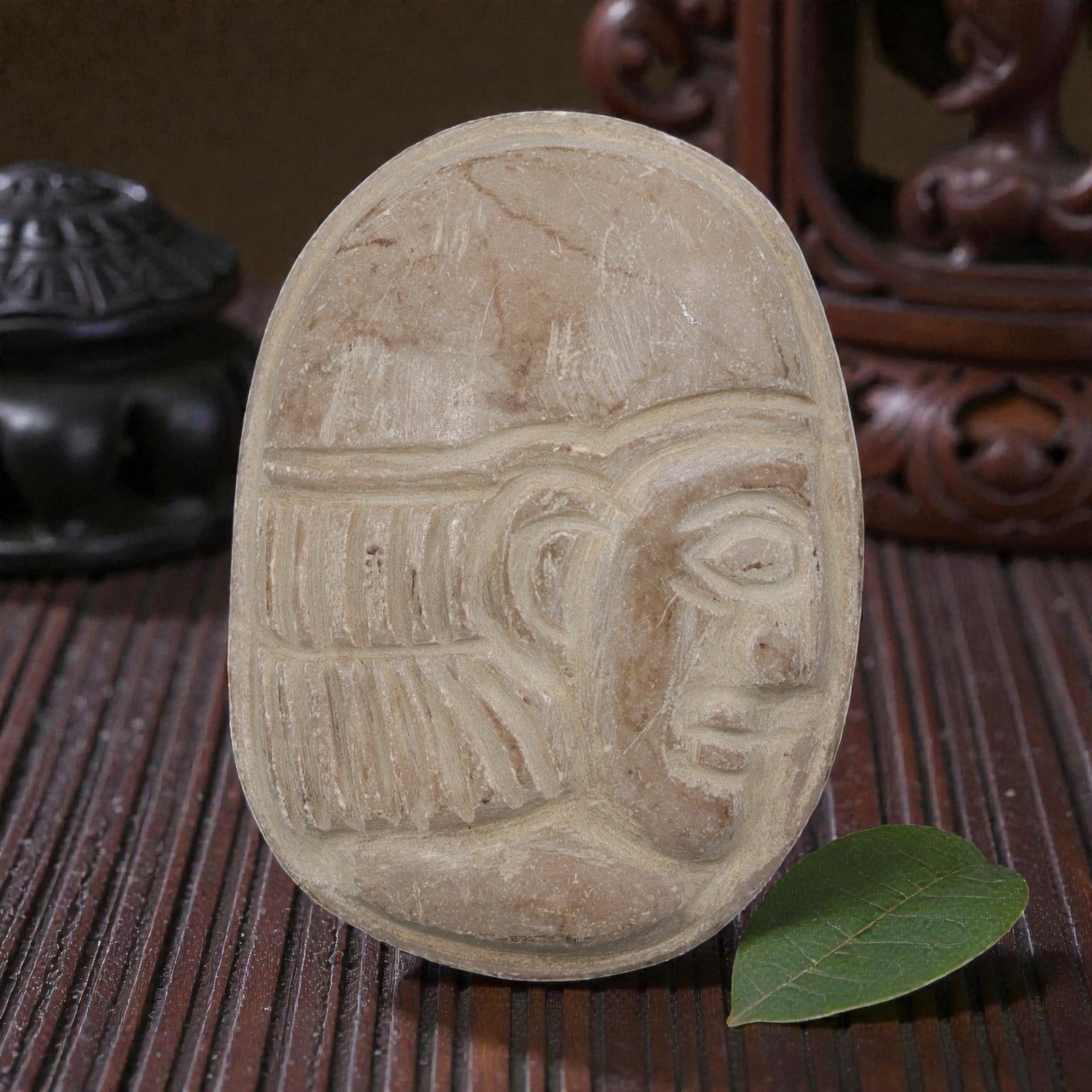 Antique Egyptian Steatite Intaglio with Profile Head Motif, 96YD (1 of 2)
