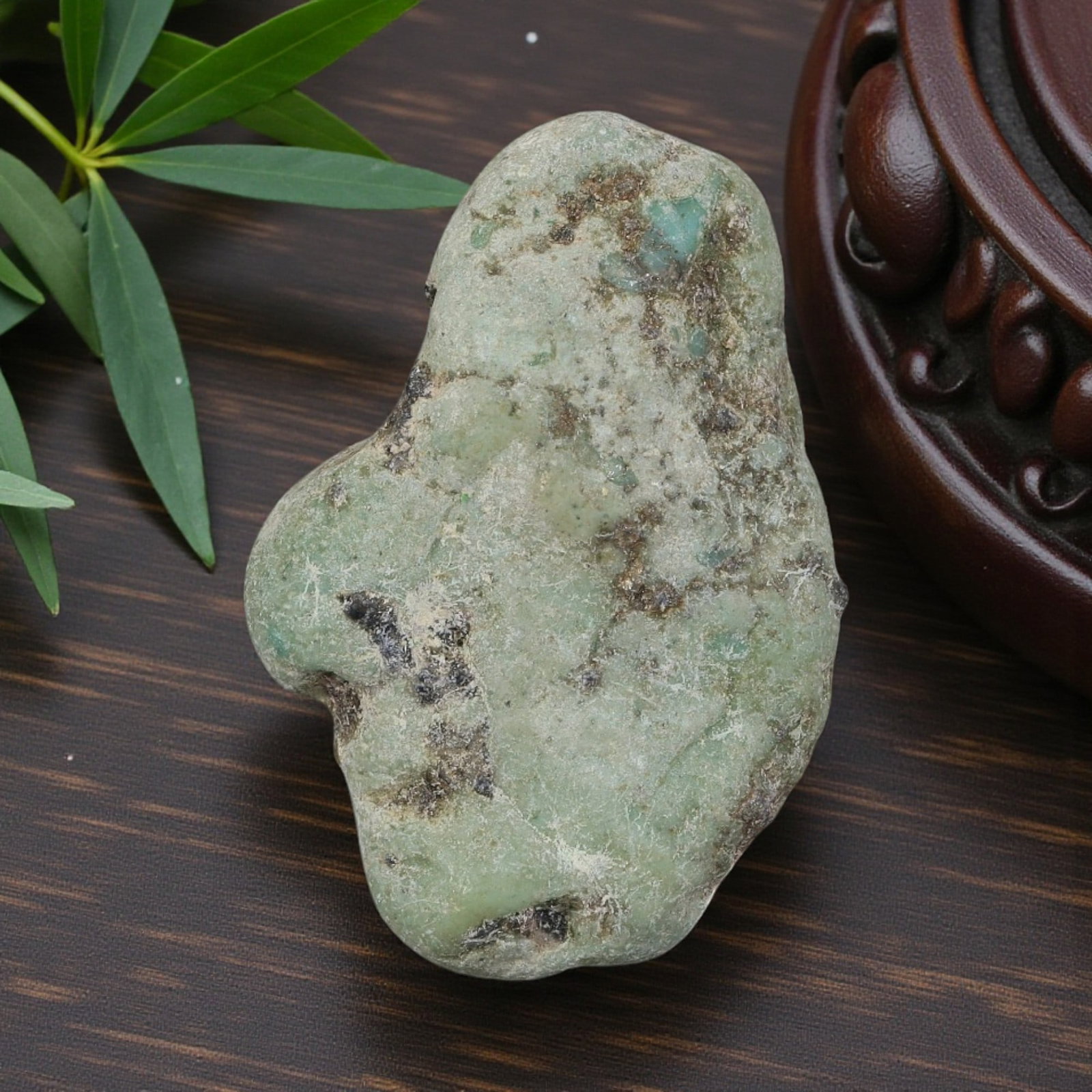 30ct Natural Kingman Turquoise Rough - Arizona USA, 35EB: This is a natural Kingman turquoise rough stone, measuring approximately 3x2.2cm with a total carat weight of 30ct. The stone features soft light greenish-blue turquoise matrix scattered within its na