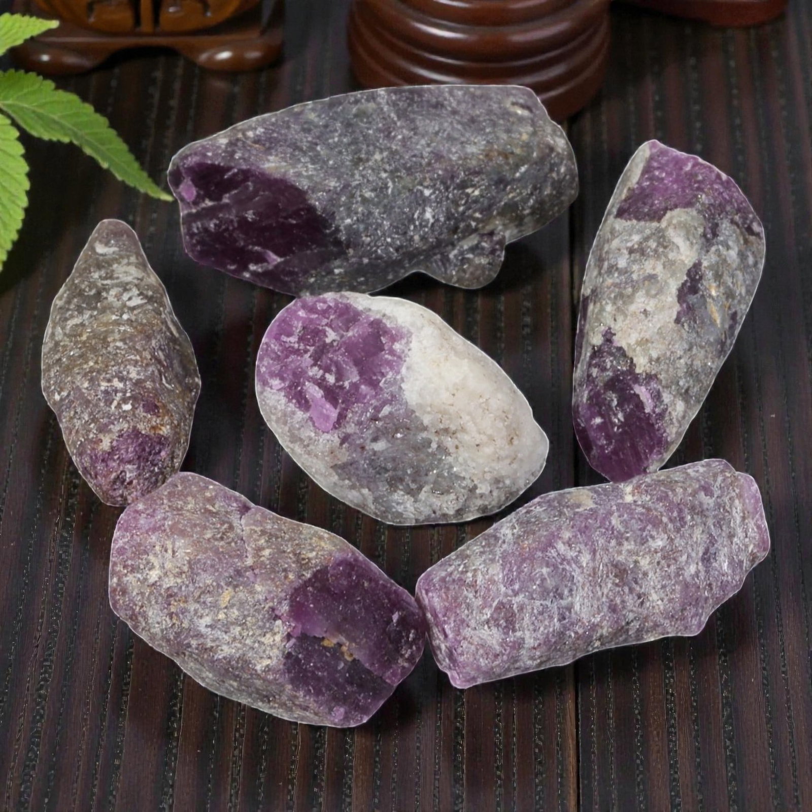 97ct Natural Mauritanian Ruby Rough - Unheated Raw Stone - Lot of 6, 98EA: This is a lot of 6 pieces of natural unheated Mauritanian ruby rough stones, each measuring approximately 1.5-2.5cm with a total carat weight of 97ct. These raw rubies feature rich purple-red tones wi