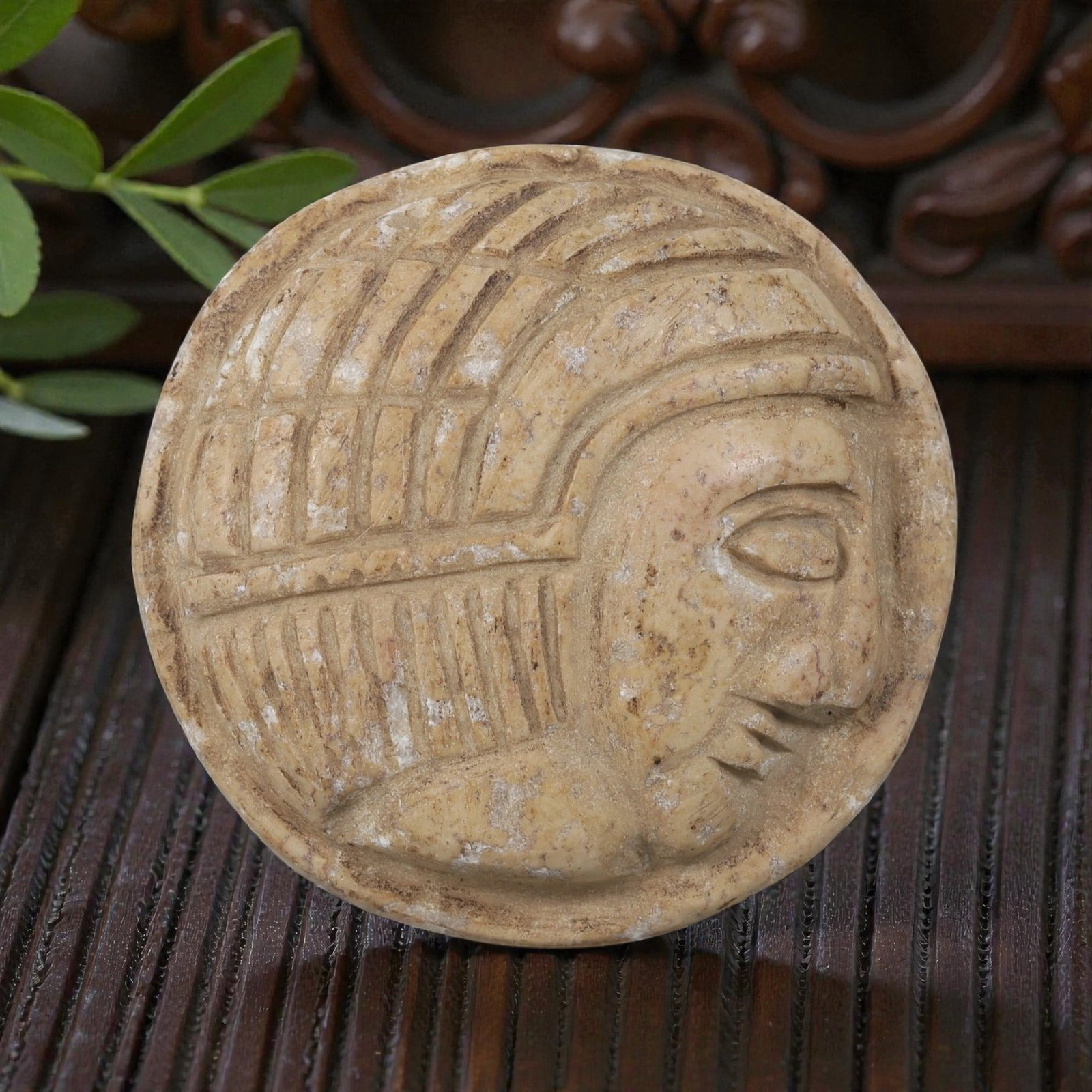 Antique Egyptian Steatite Intaglio with Profile Head Motif, 38YD (1 of 2)