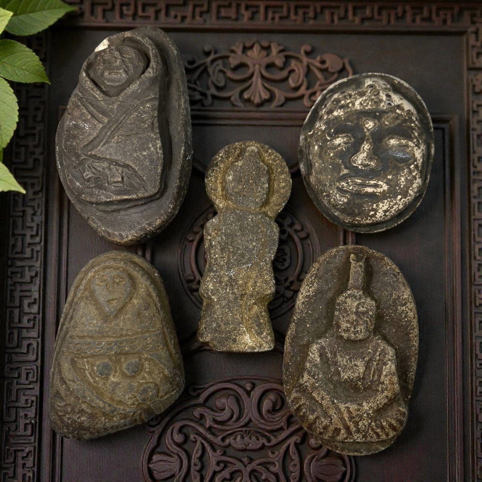 Lot of 5 Antique Japanese Edo Period Stone Buddhist Figurines, 70AG (1 of 1)