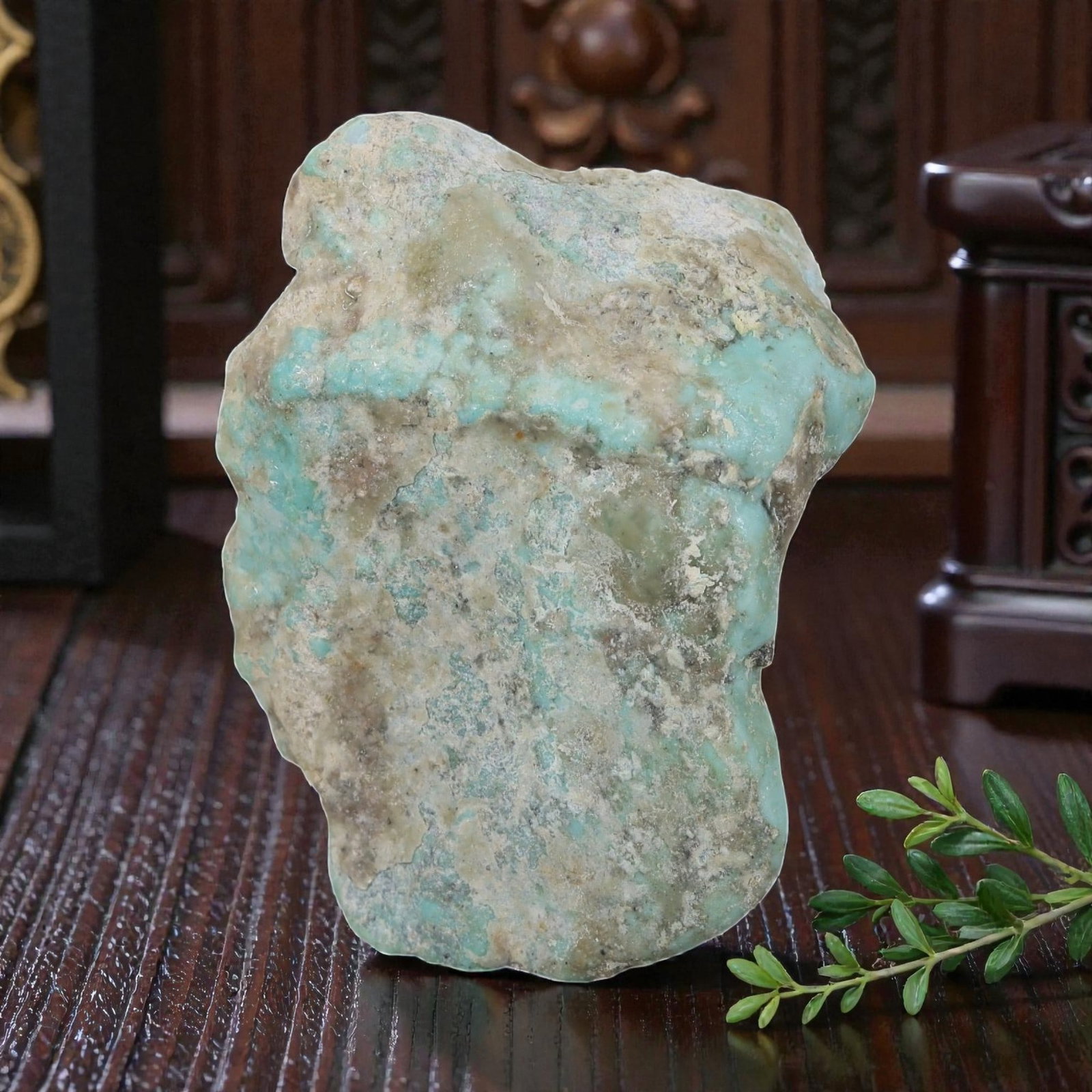 30ct Natural Kingman Turquoise Rough - Arizona USA, 31EB: This is a natural Kingman turquoise rough stone, measuring approximately 4.2x2.4cm with a total carat weight of 30ct. The stone features a soft light blue turquoise matrix scattered within its natural