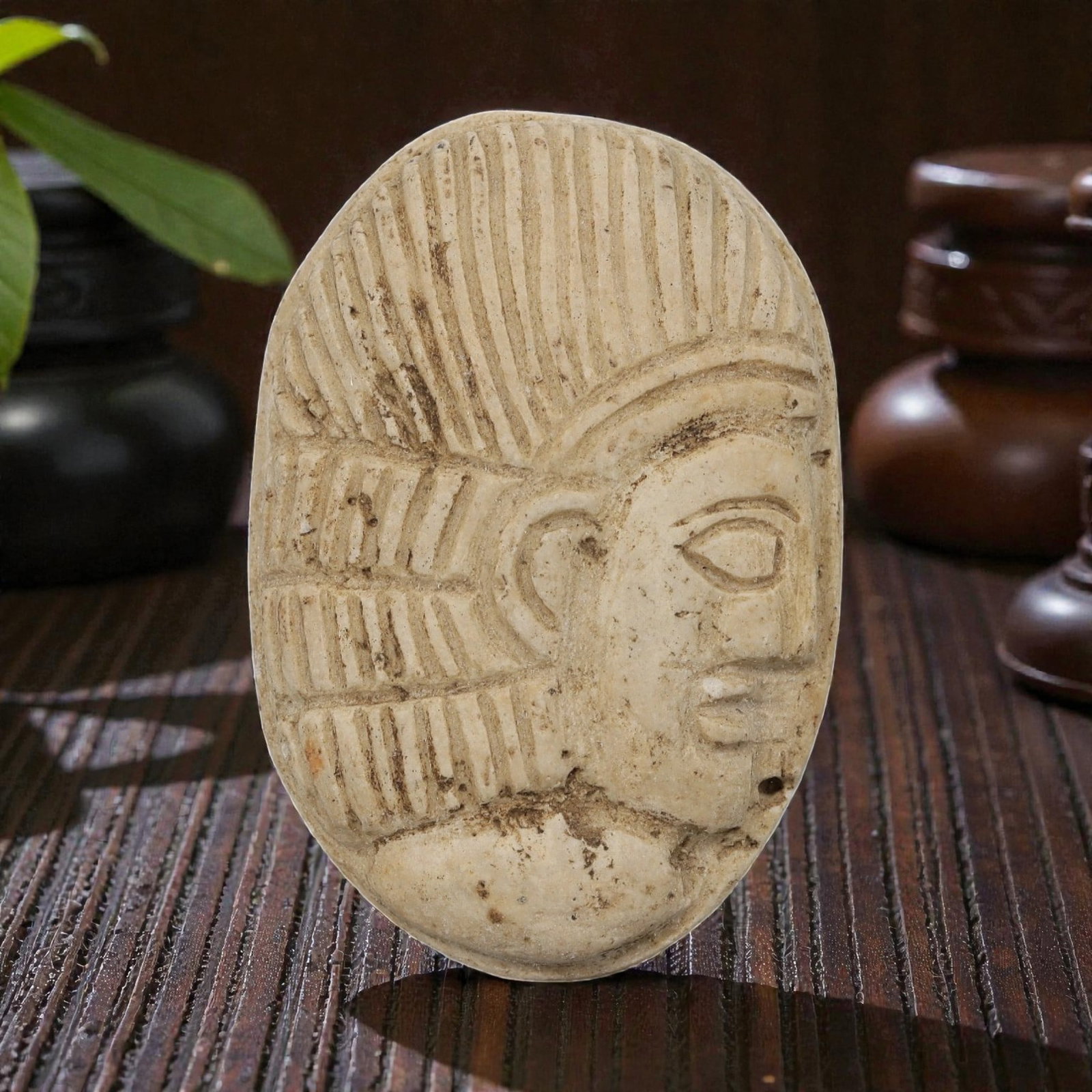 Antique Egyptian Steatite Intaglio with Profile Head Motif, 93YD (1 of 2)